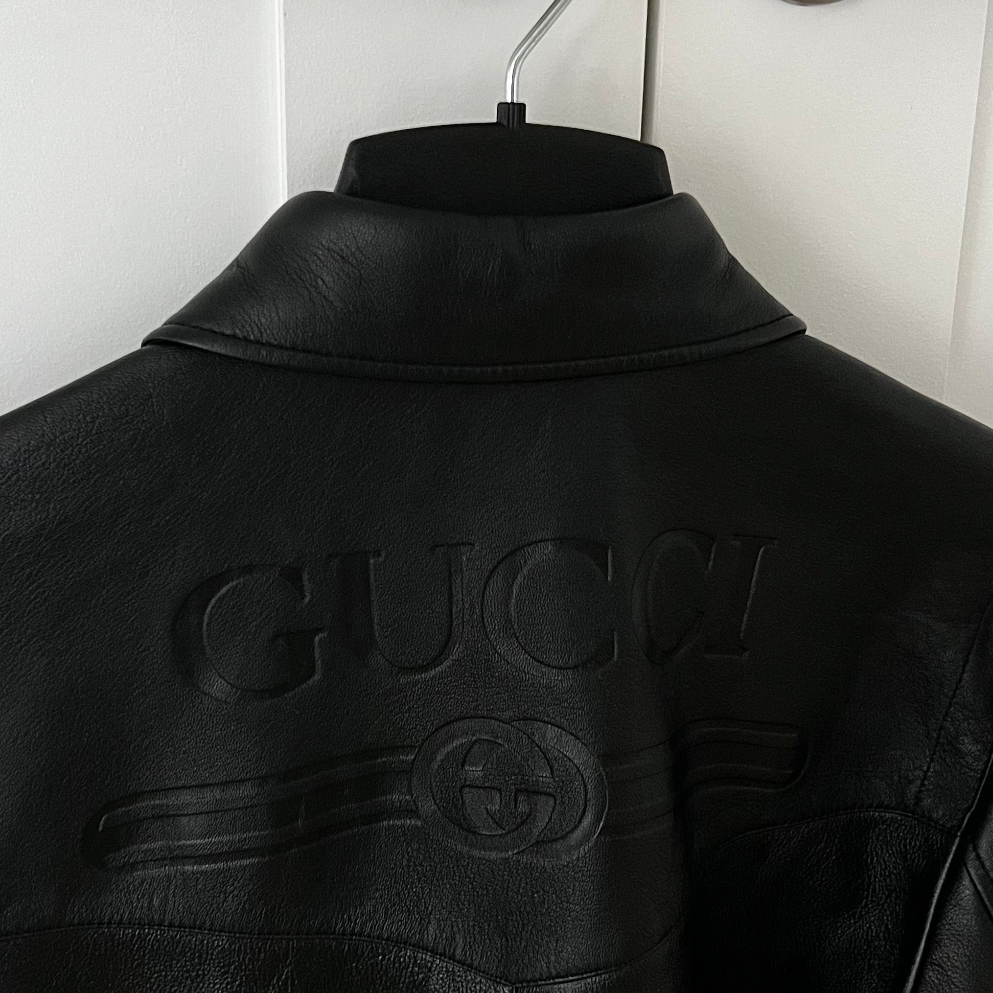 Gucci Black Lambskin Overshirt Jacket with Debossed Logo