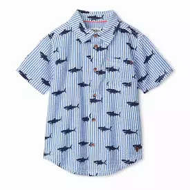 Hatley Seersucker Shark Short Sleeve Button Down Shirt