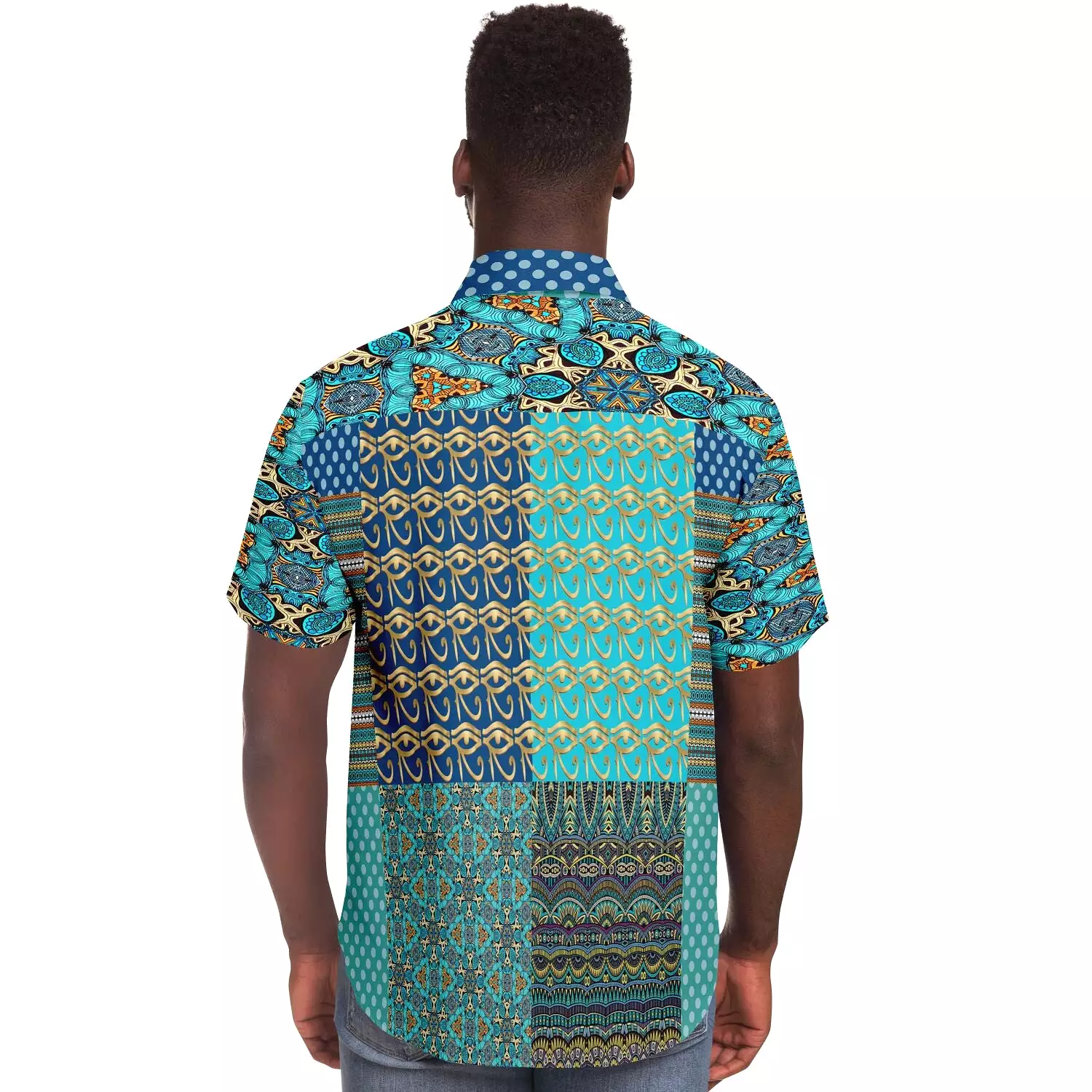 Horus Eye Patchwork Button Down Shirt, Abundant Blessings