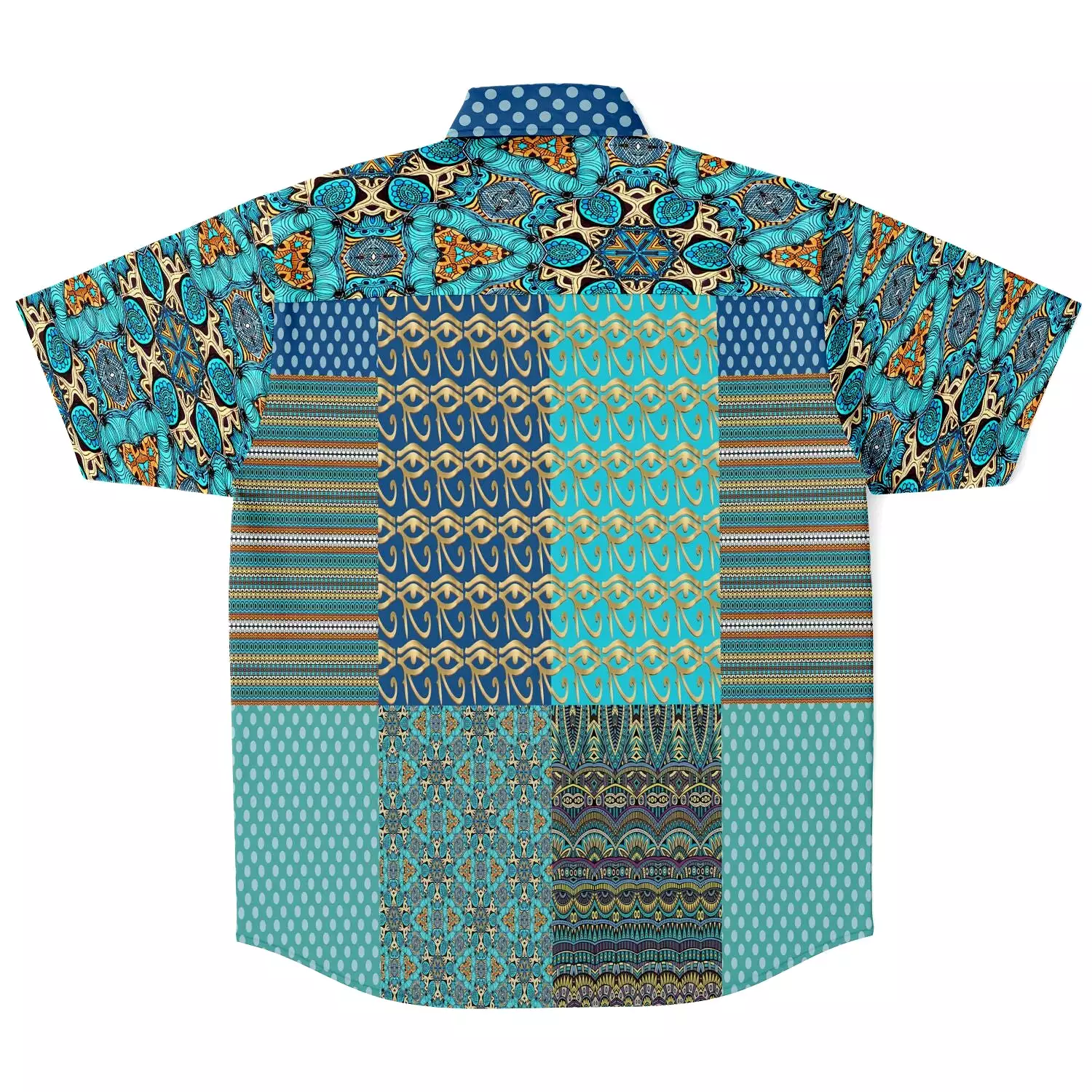 Horus Eye Patchwork Button Down Shirt, Abundant Blessings