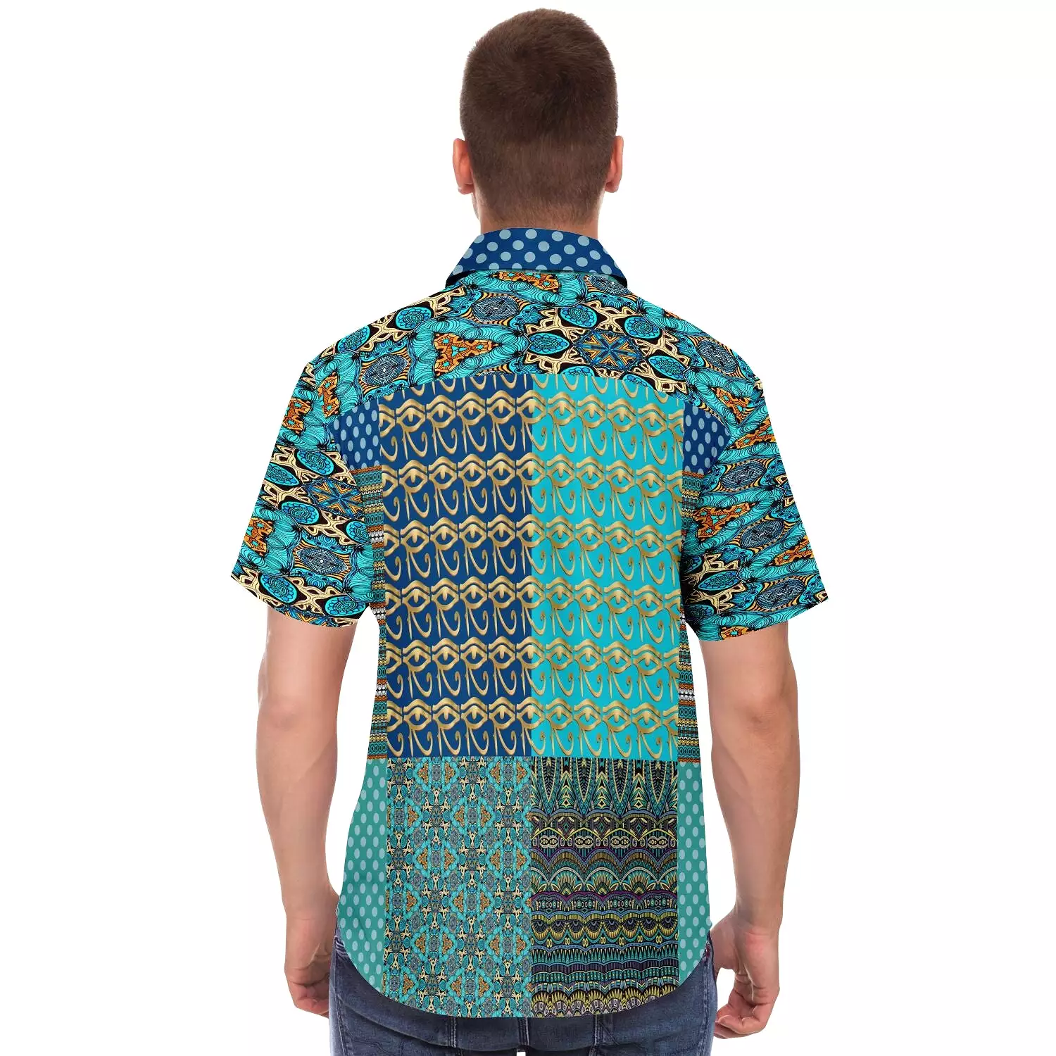 Horus Eye Patchwork Button Down Shirt, Abundant Blessings