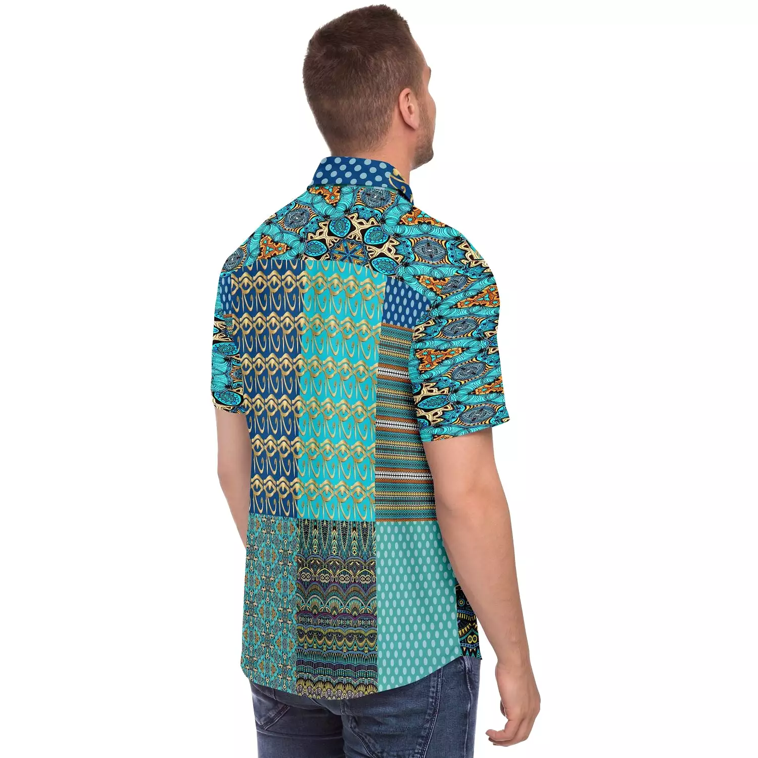 Horus Eye Patchwork Button Down Shirt, Abundant Blessings