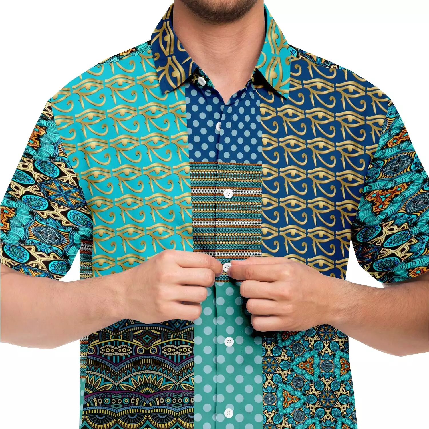 Horus Eye Patchwork Button Down Shirt, Abundant Blessings