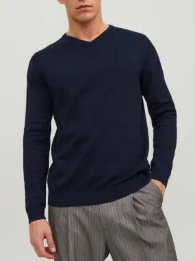 Jack and Jones Basic Knit V Neck Jumper Navy Blazer