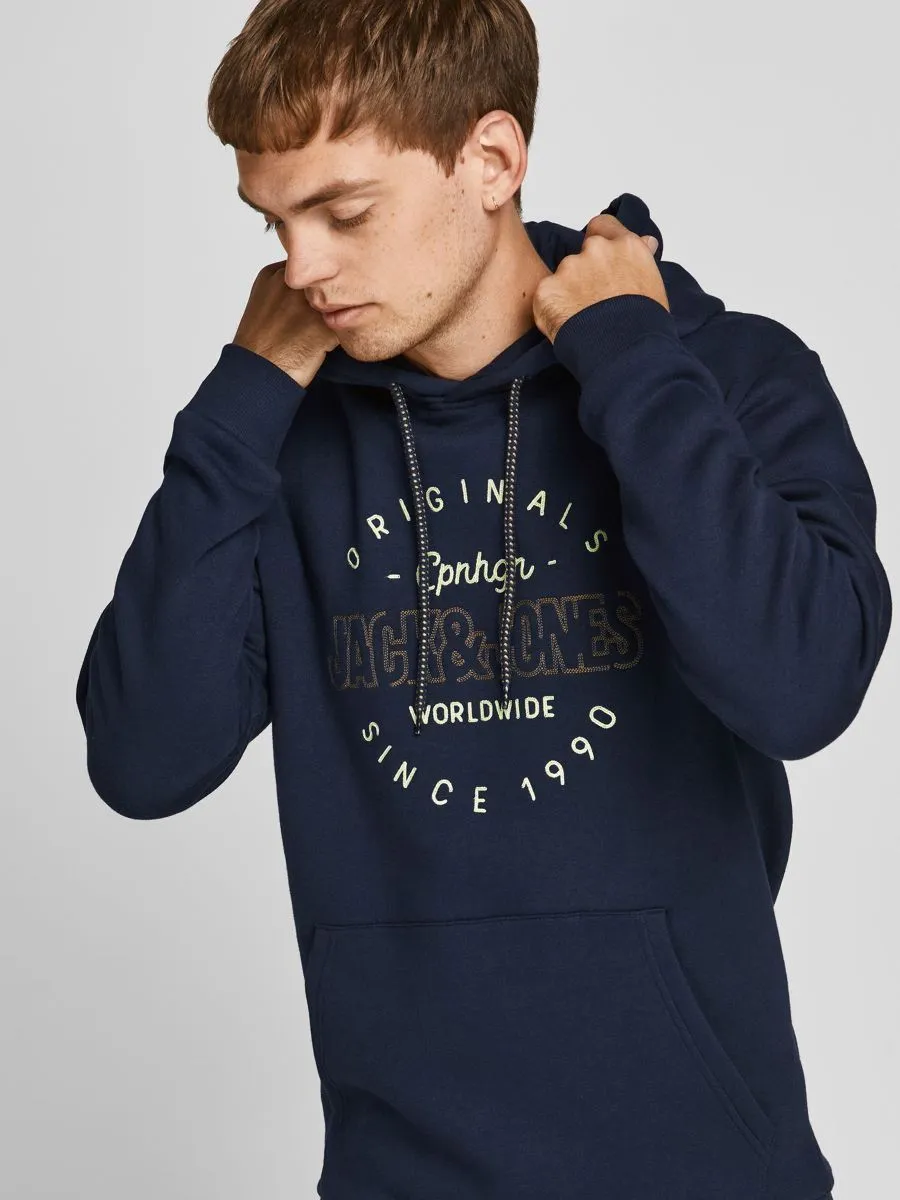 Navy Blazer Jack and Jones Structure Hooded Sweatshirts