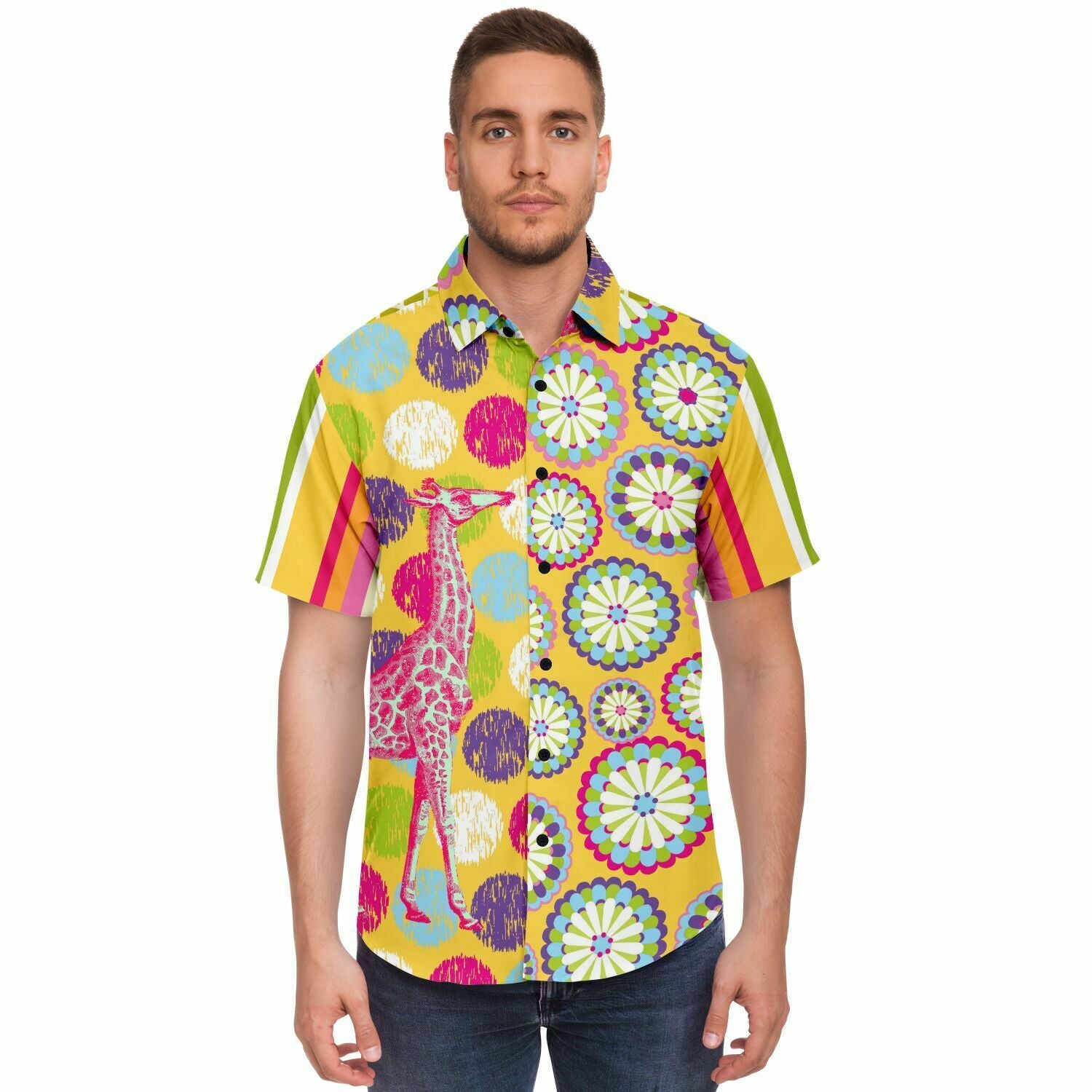 Janis Geo Print Short Sleeve Button Down Shirt - Yellow: The Ultimate Fashion Pick