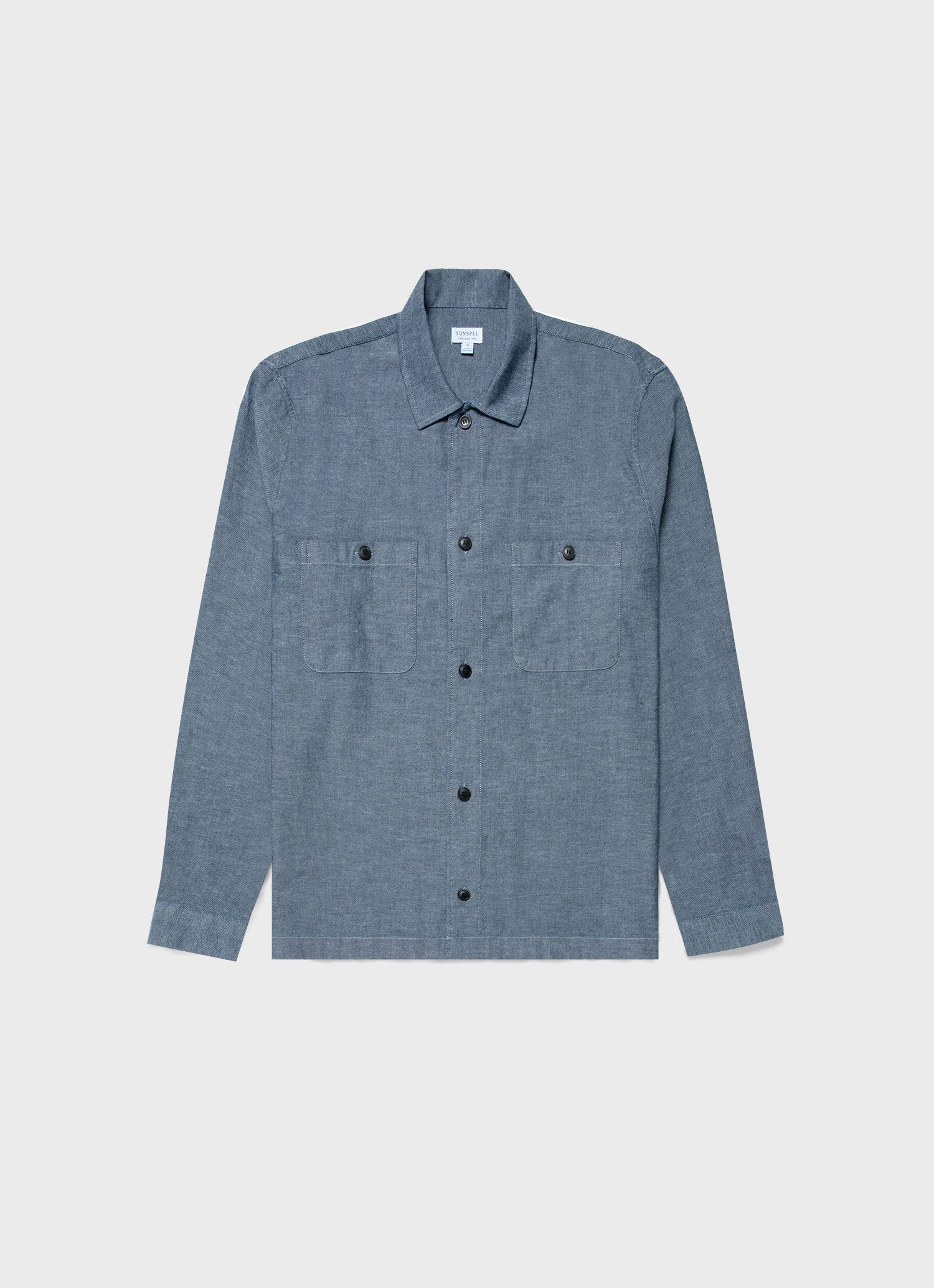 Japanese Chambray Overshirt, Men's Mid Blue Chambray