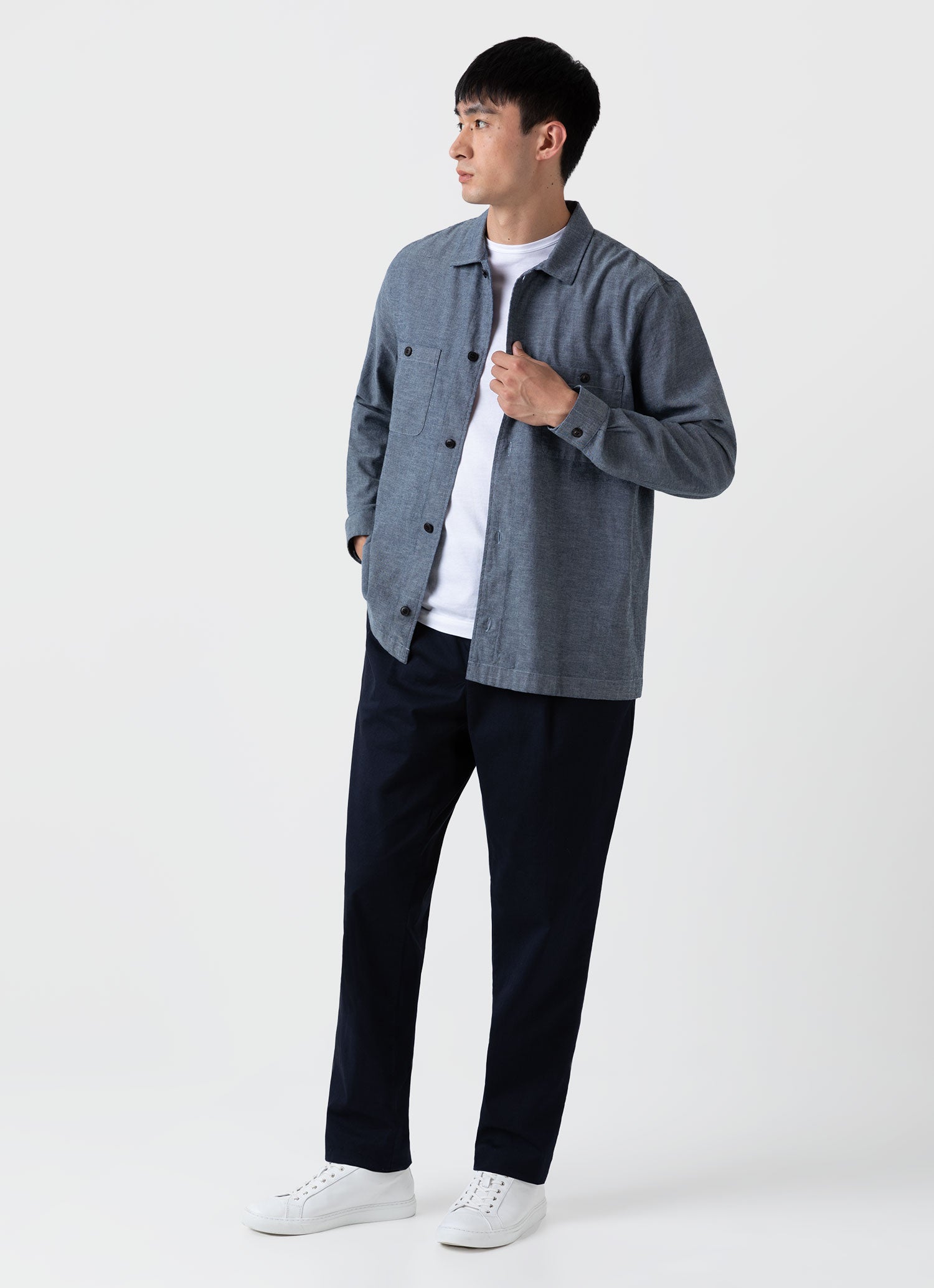 Japanese Chambray Overshirt, Men's Mid Blue Chambray