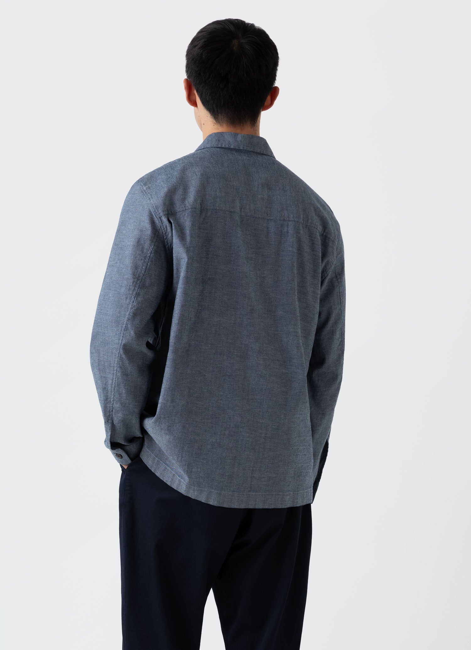 Japanese Chambray Overshirt, Men's Mid Blue Chambray