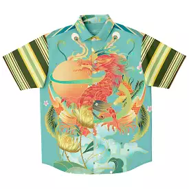 Koi Dragon Striped Button Down Shirt.