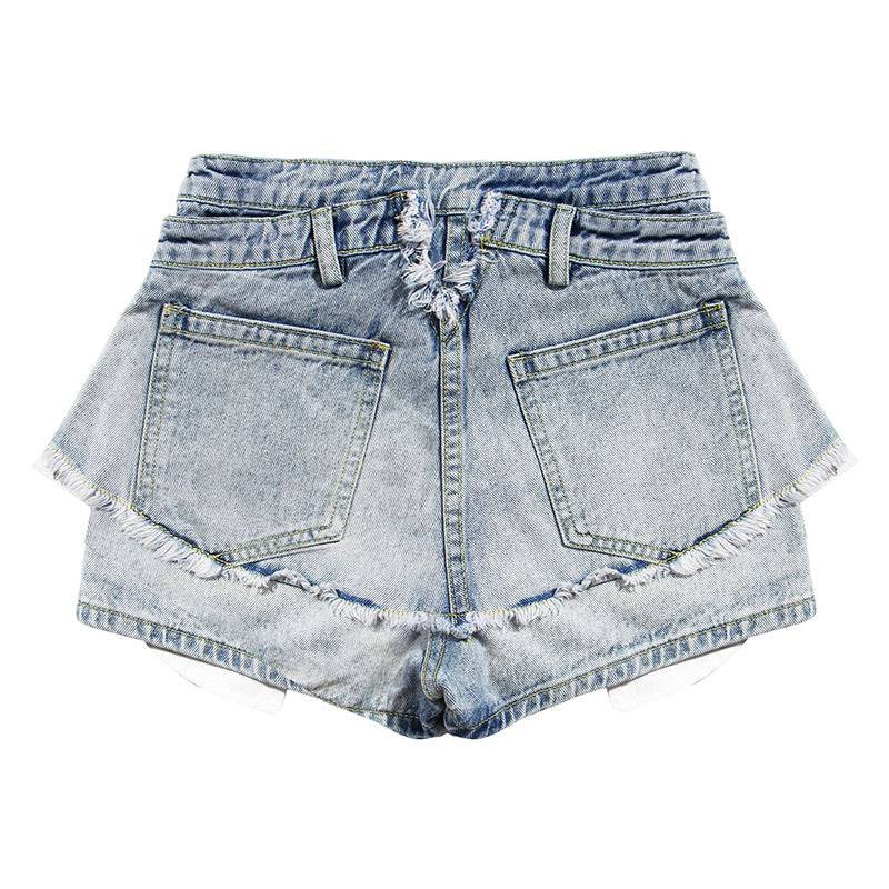 Layered Distressed Denim Shorts