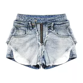 Layered Distressed Denim Shorts