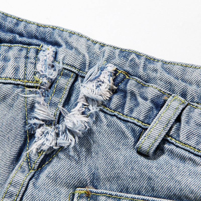 Layered Distressed Denim Shorts