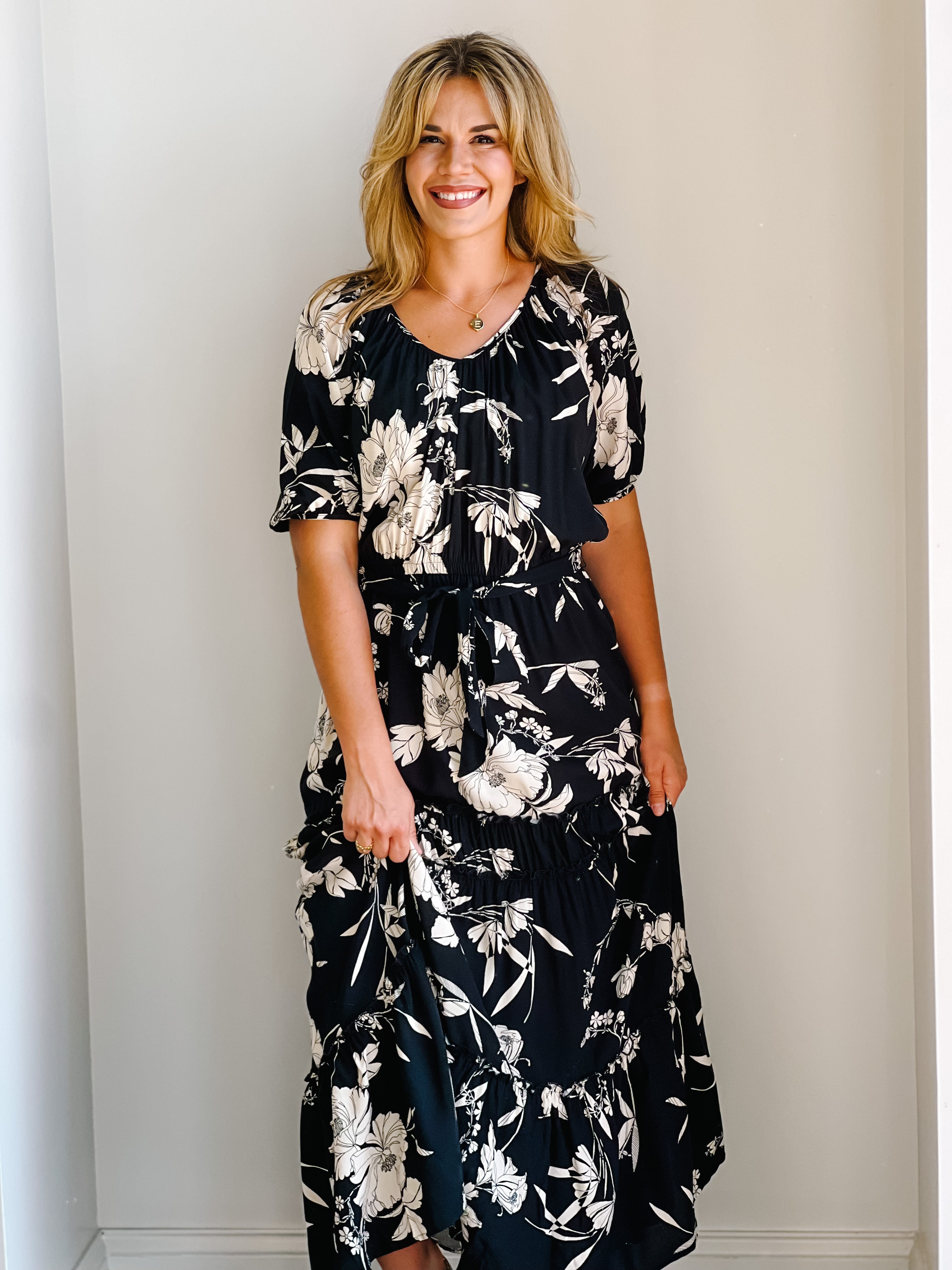 Leah Black Maxi Dress - Floral Design