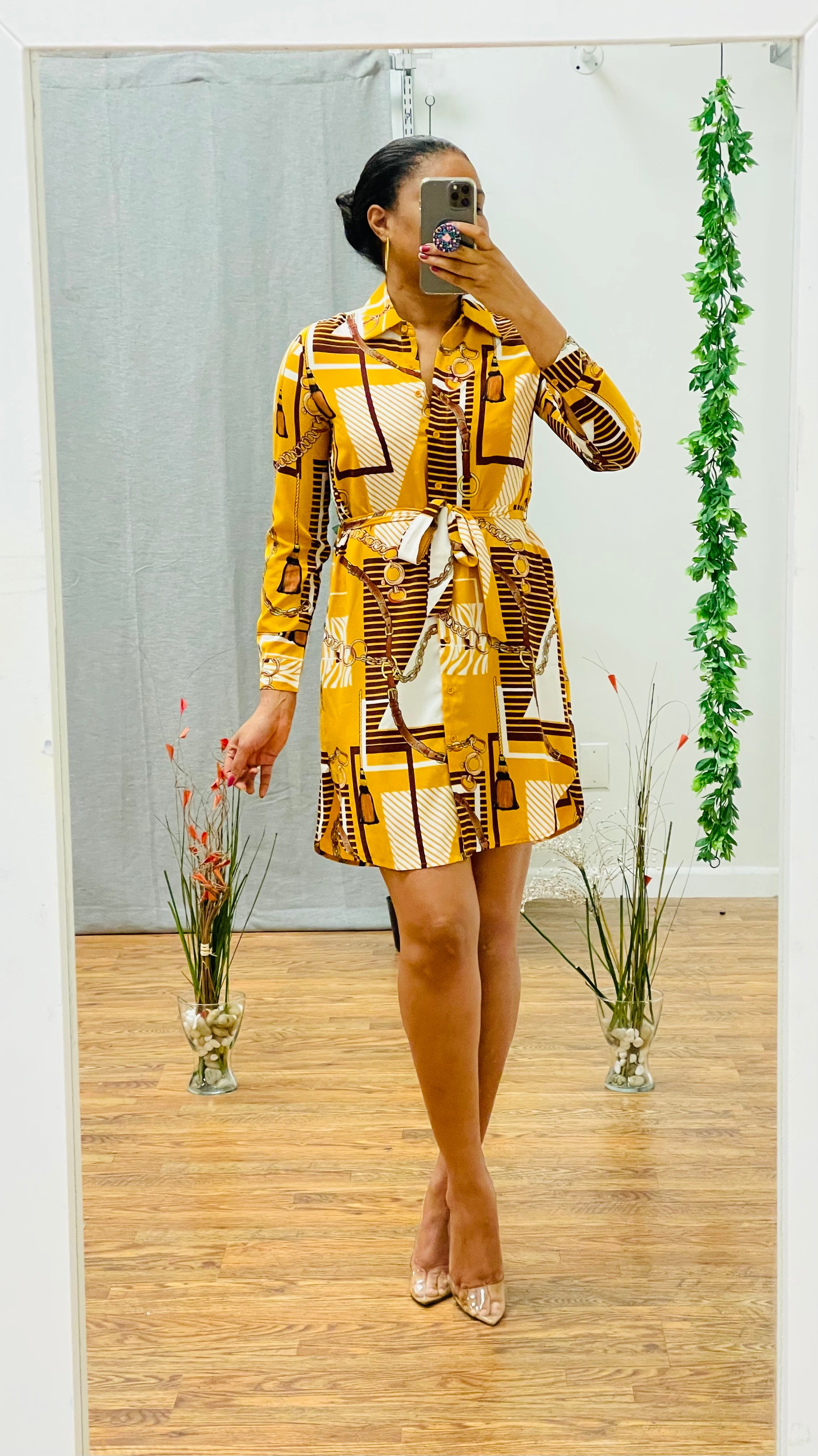 Leann shirt dress with printed pattern.