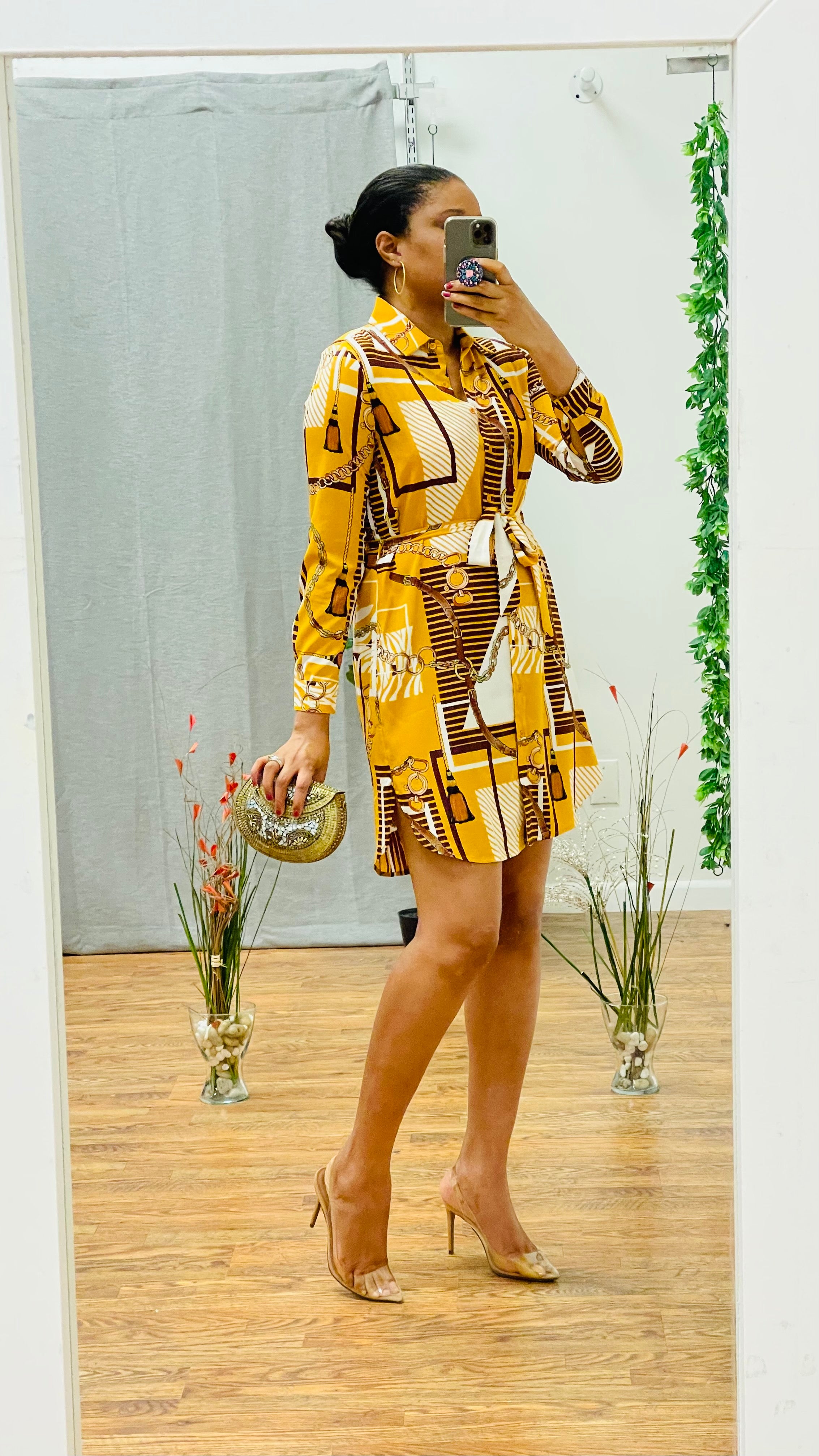 Leann shirt dress with printed pattern.