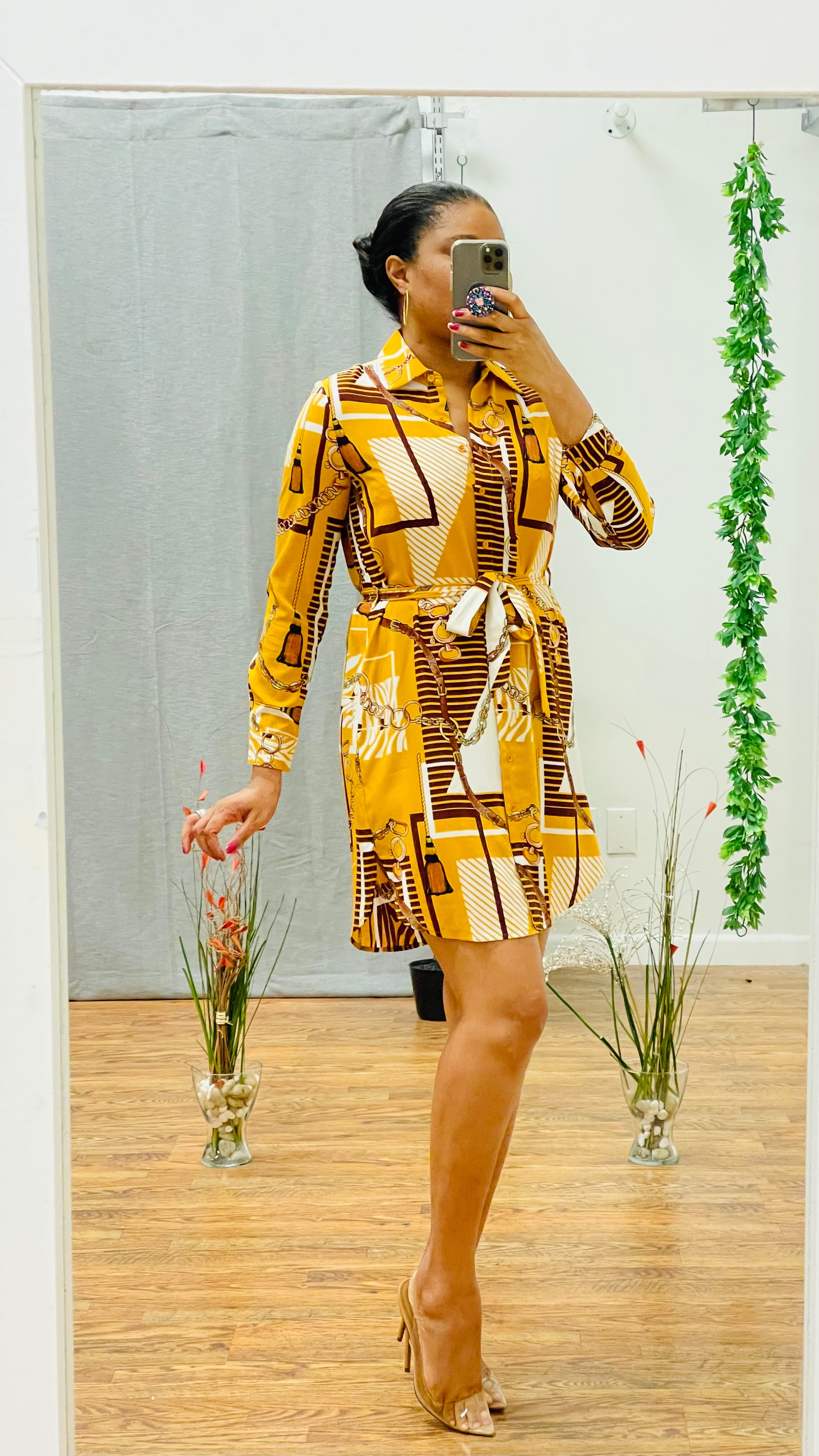 Leann shirt dress with printed pattern.