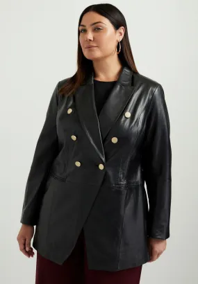 Double-Breasted Leather Blazer