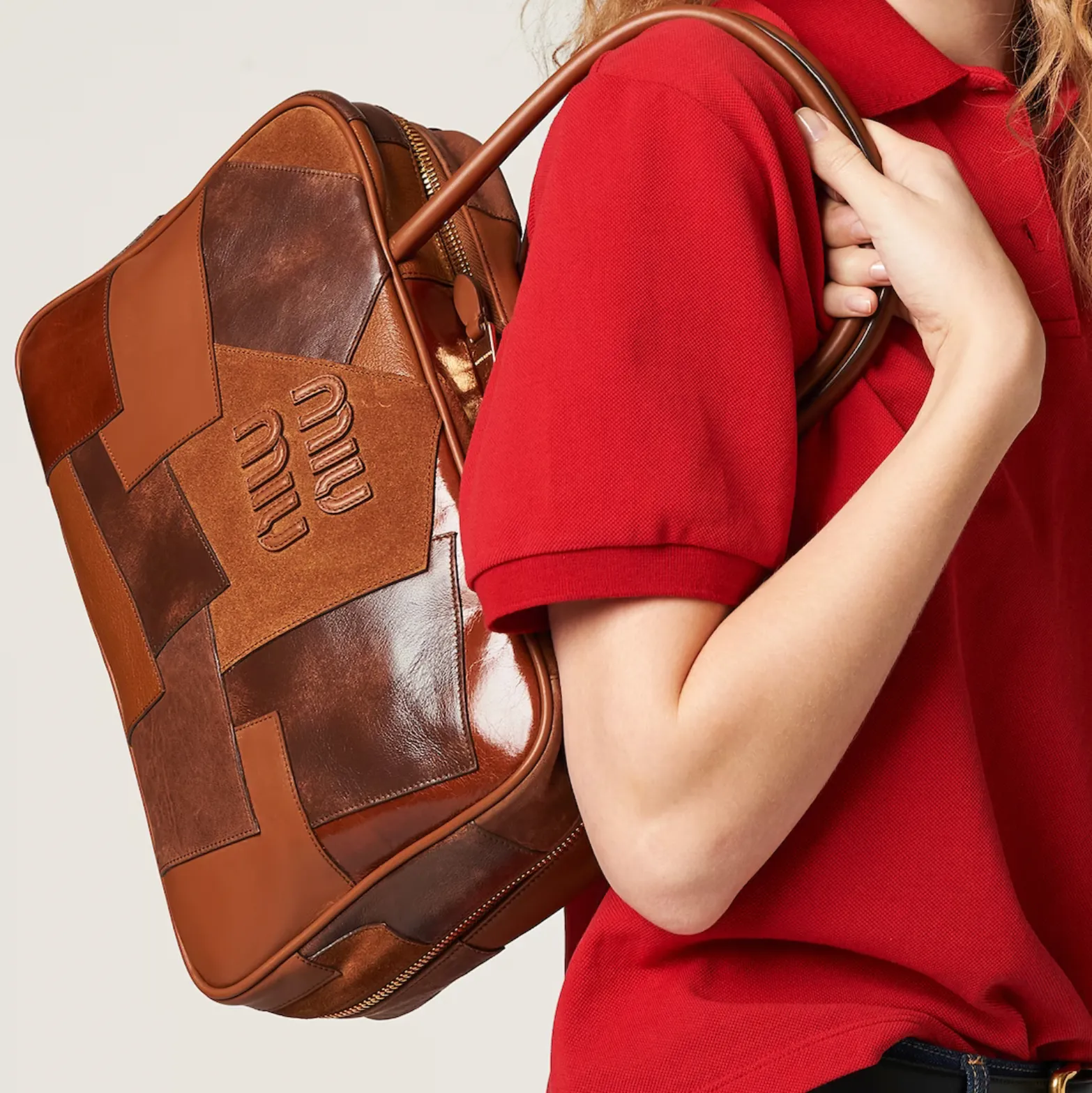 Leather Patchwork Bag Cognac