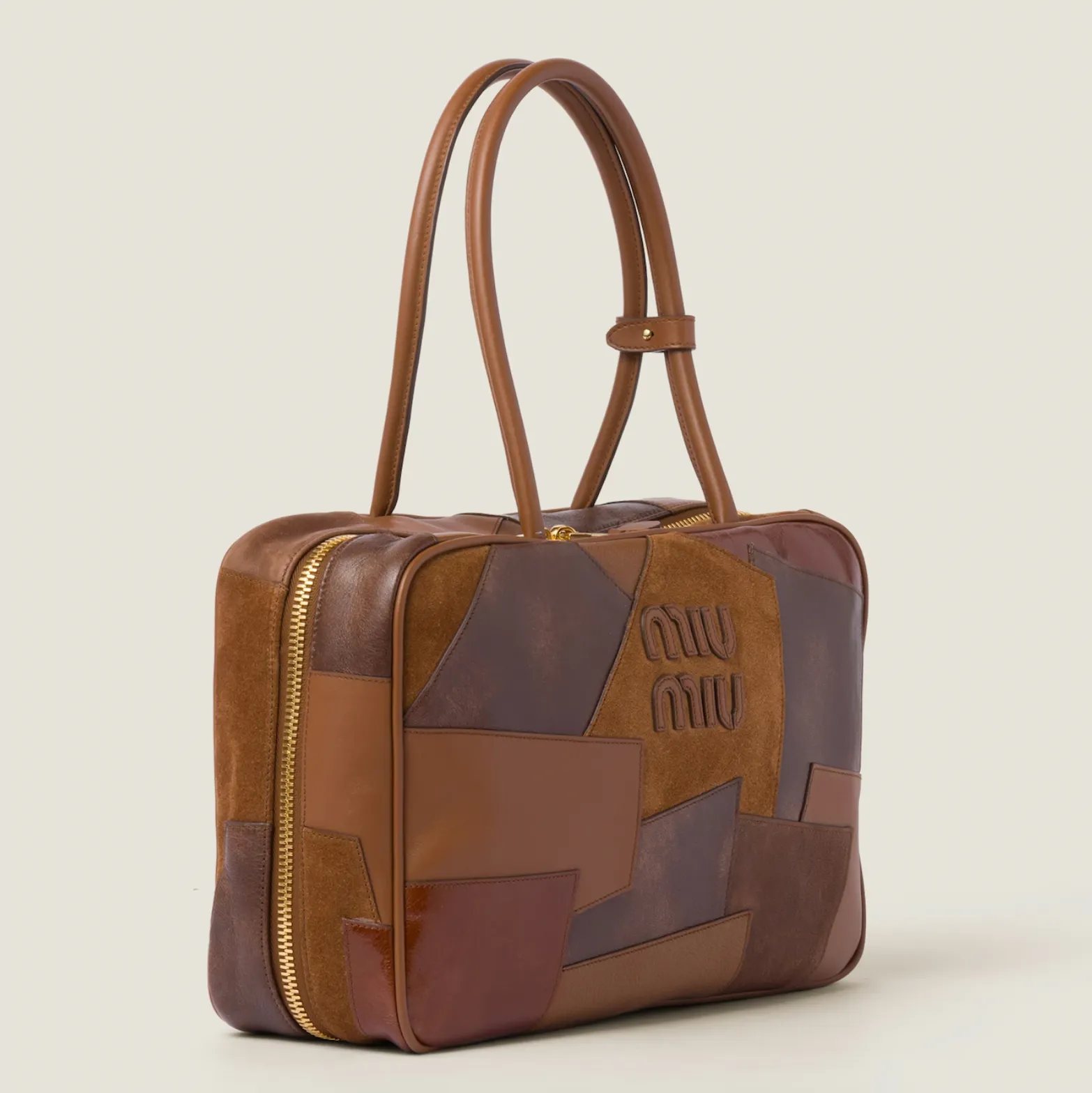 Leather Patchwork Bag Cognac