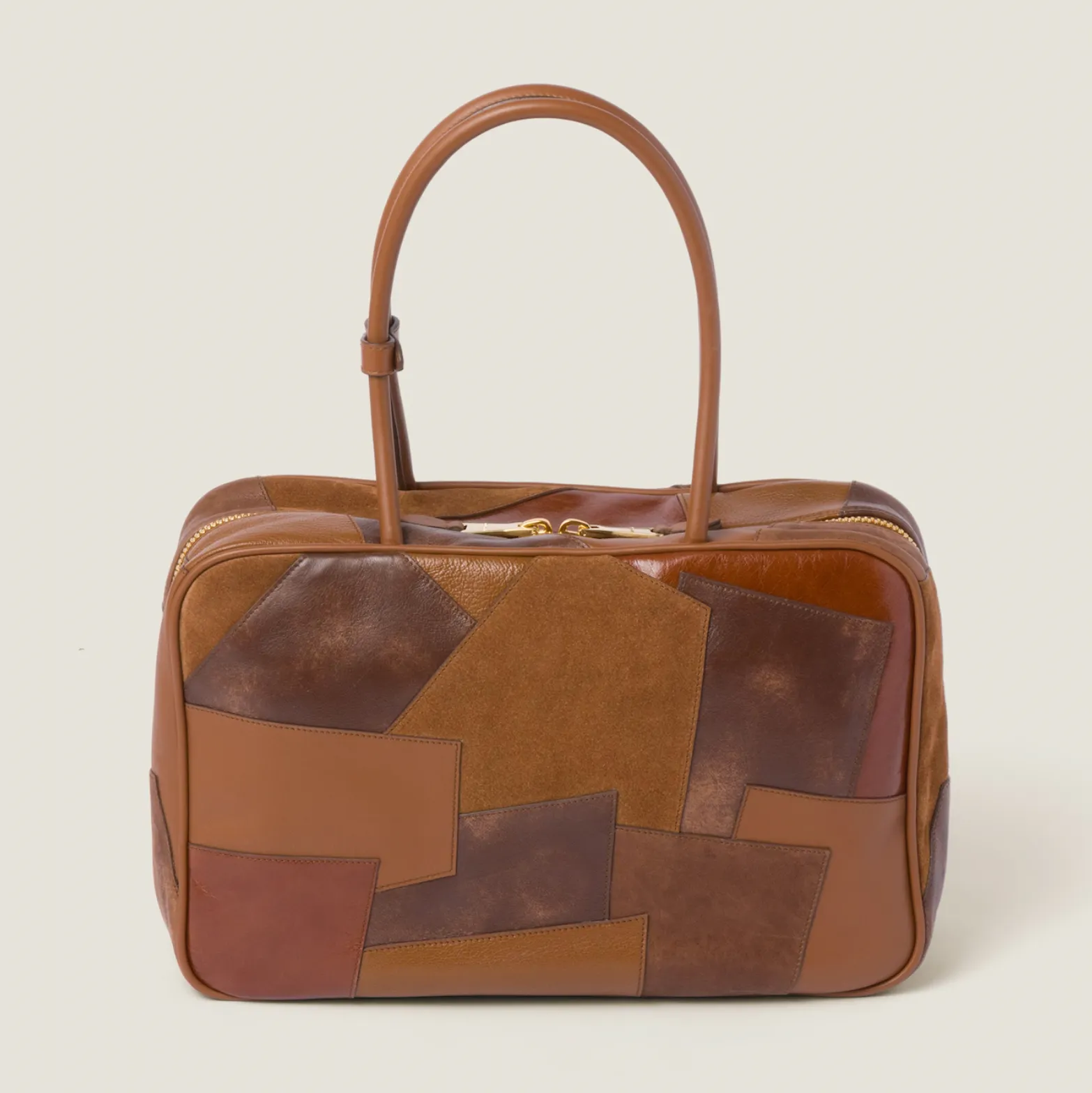 Leather Patchwork Bag Cognac