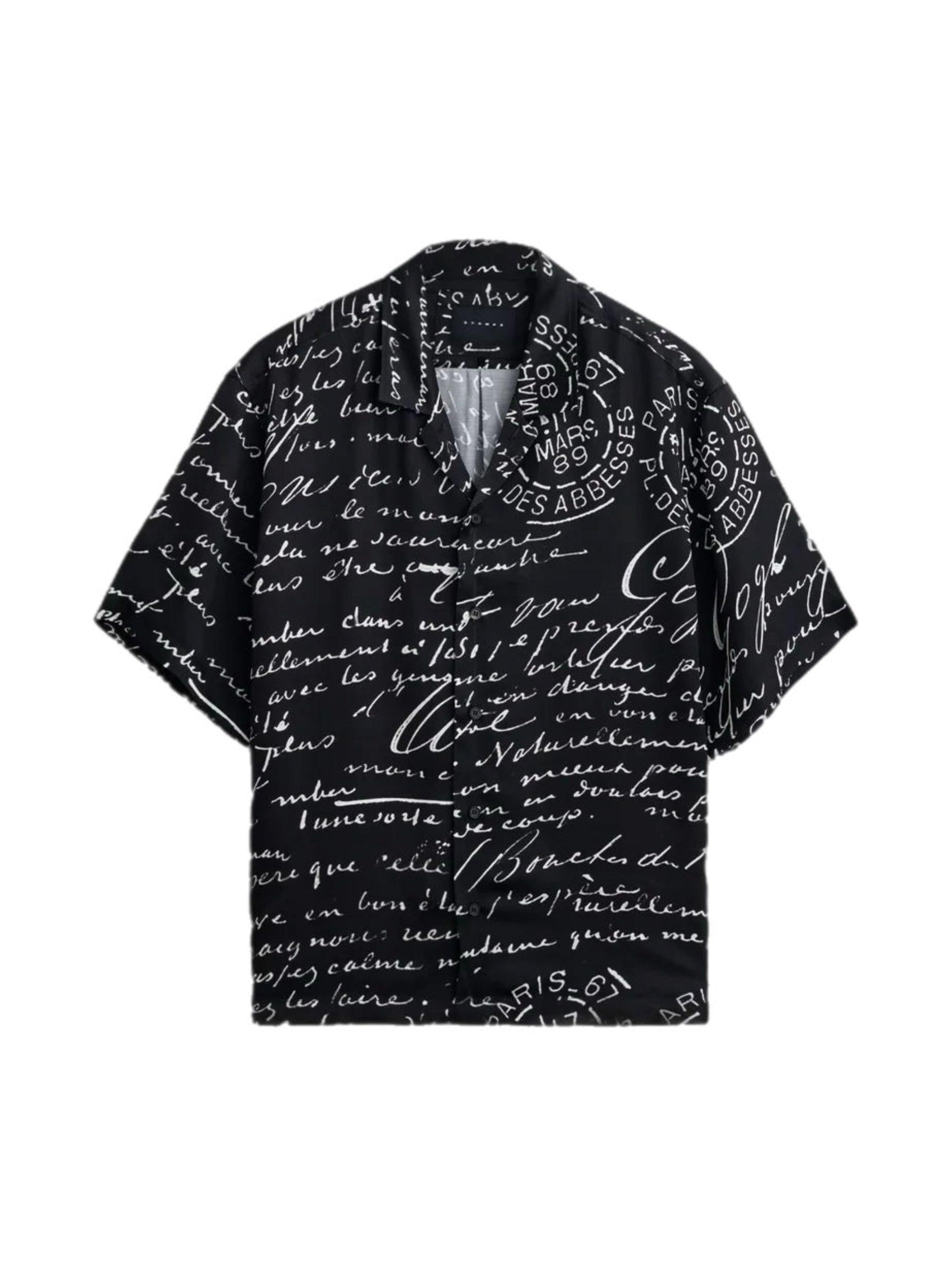 Letter Printed Camp Collar Buttondown Shirt - SLA-M3427BD