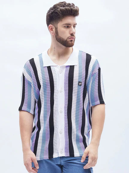 lilac striped bowling shirt