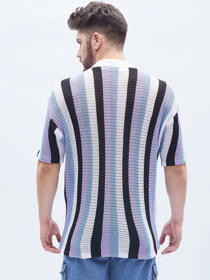 lilac striped bowling shirt