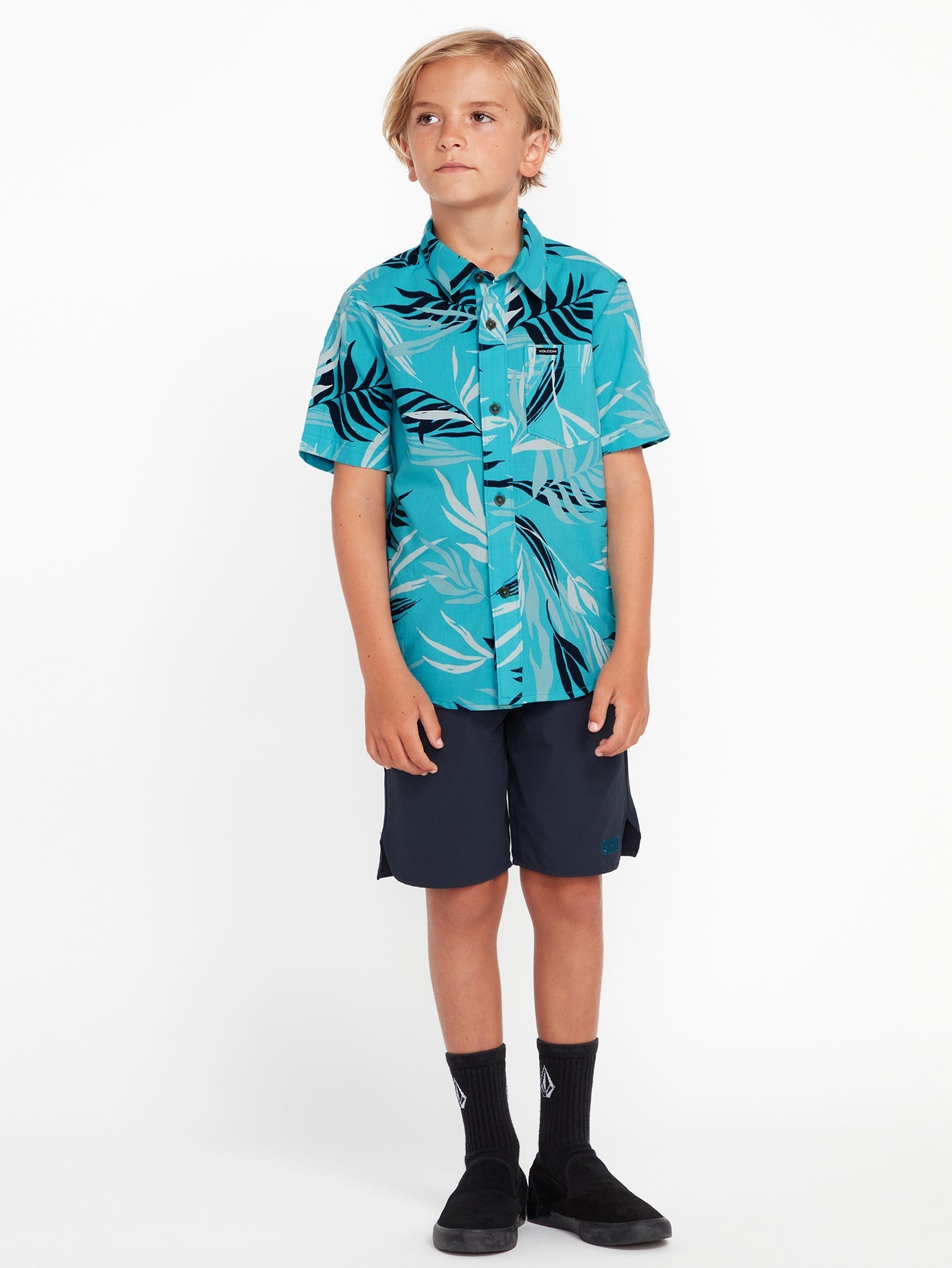 Little Boys Leaf Short Sleeve Shirt - Electric Blue