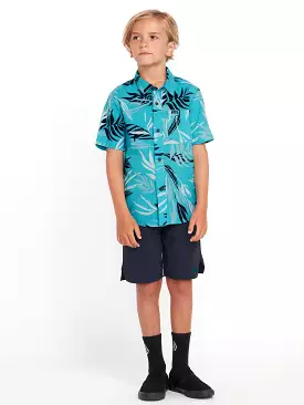 Little Boys Leaf Short Sleeve Shirt - Electric Blue