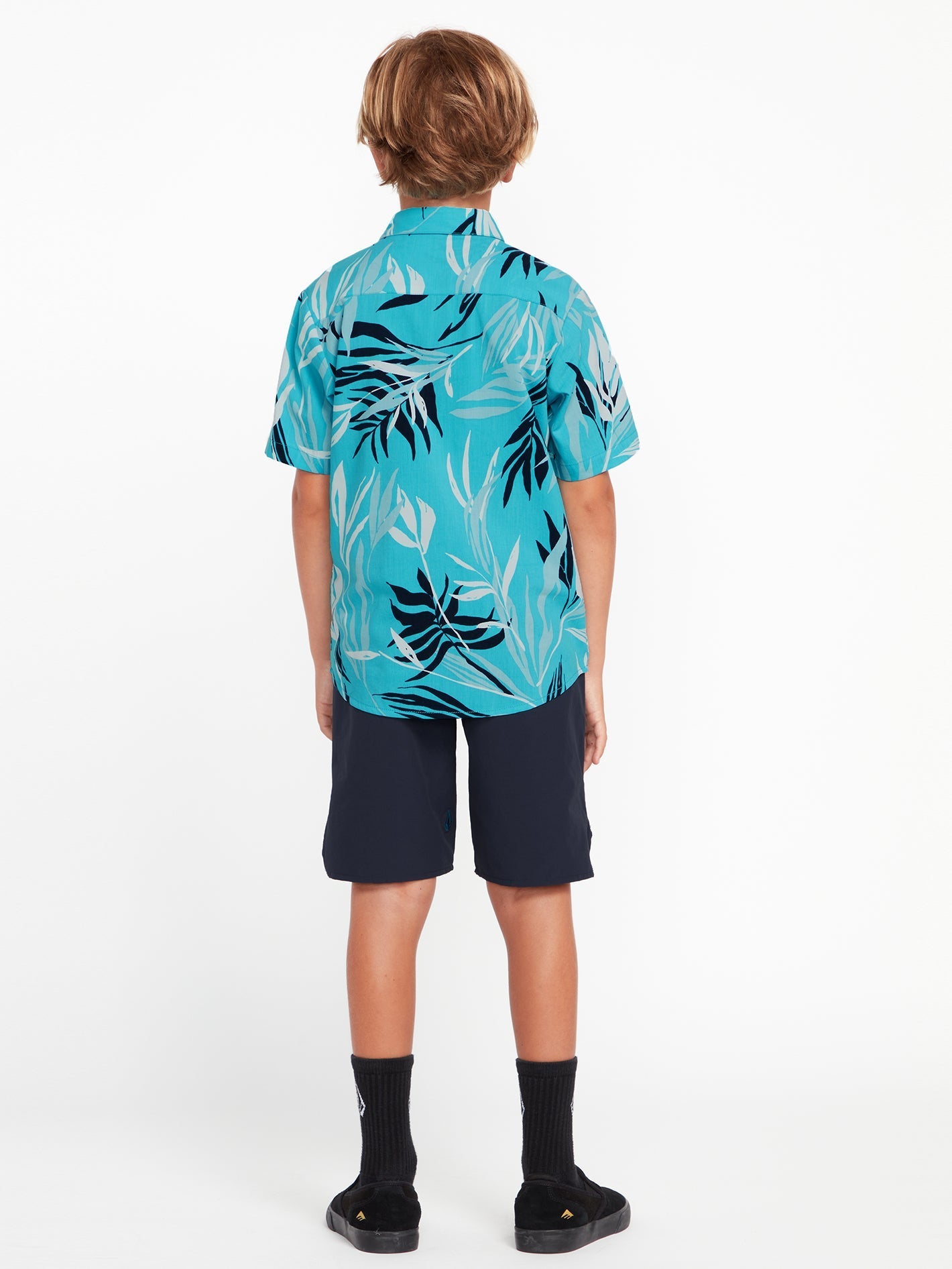 Little Boys Leaf Short Sleeve Shirt - Electric Blue