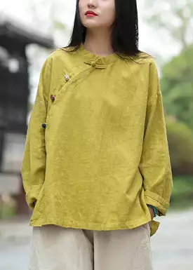 Yellow Linen Shirt with Loose Button Design | Long Sleeve | CG1044