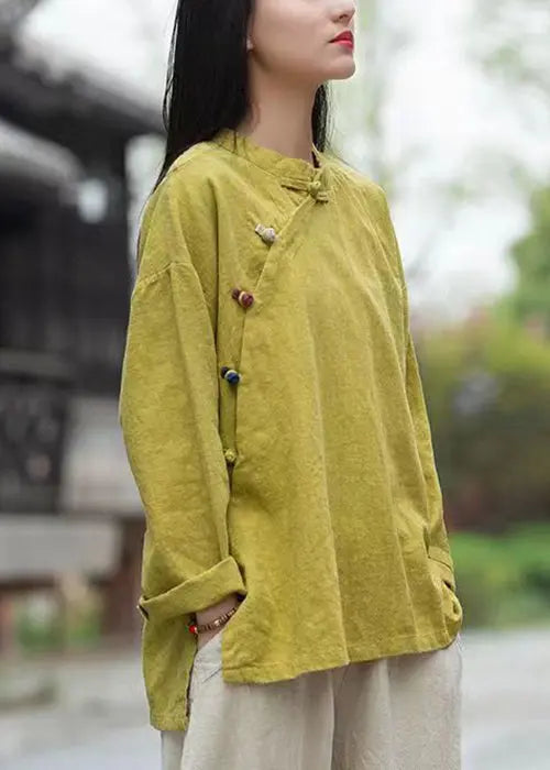 Yellow Linen Shirt with Loose Button Design | Long Sleeve | CG1044