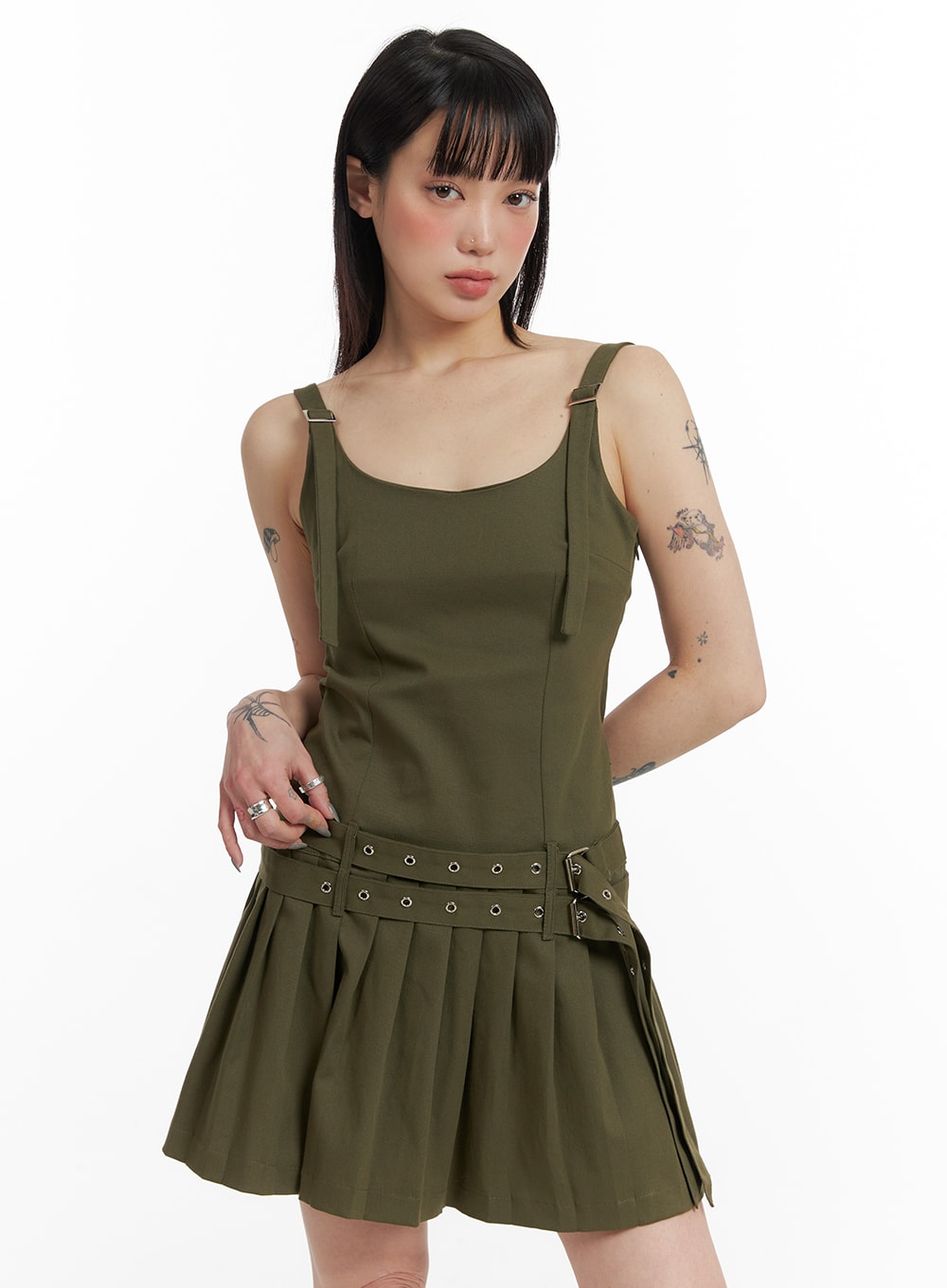 Low Hem Pleated Strap Mini Dress - IF423