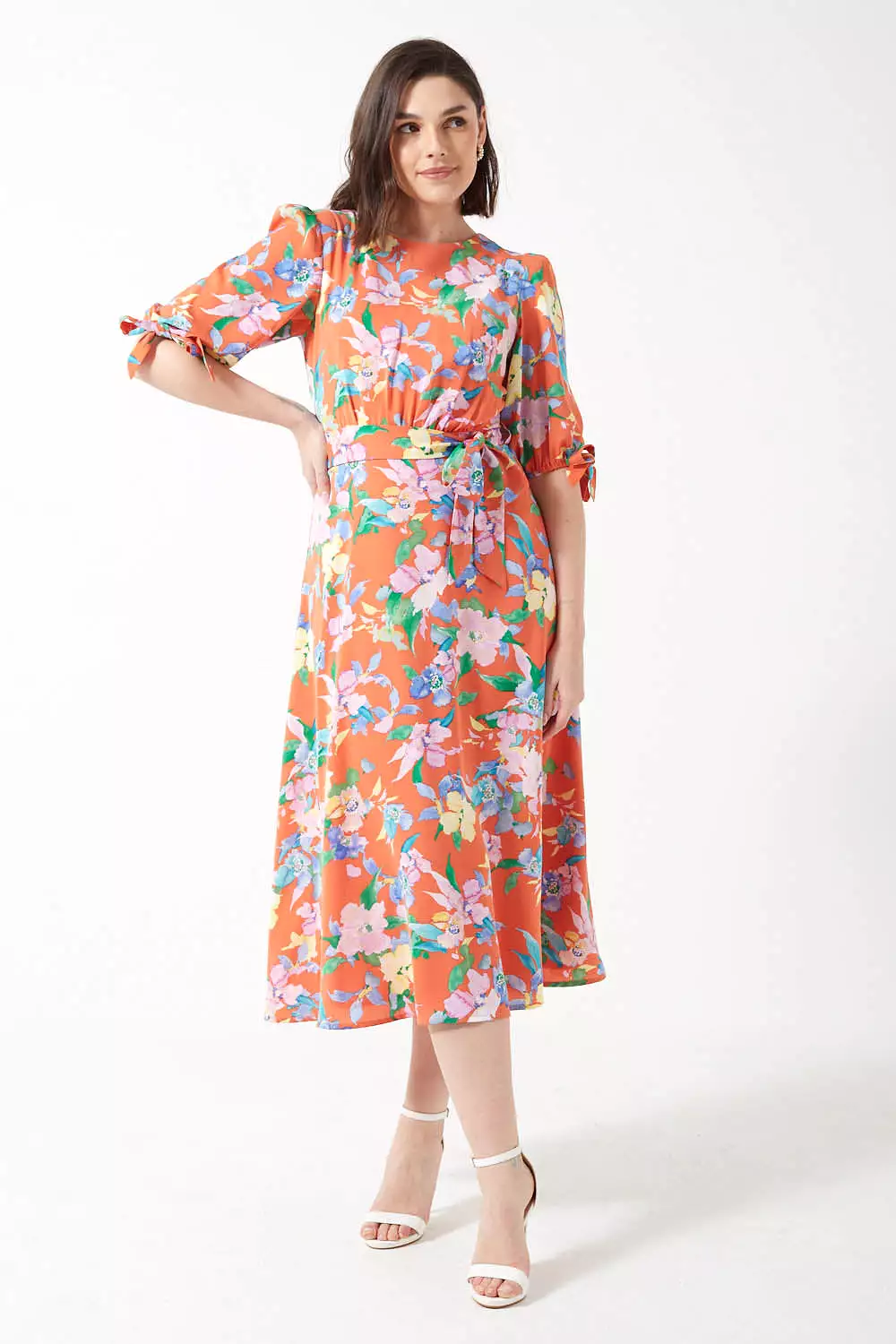 Marc Angelo Hannah Midi Dress with Tie Sleeves