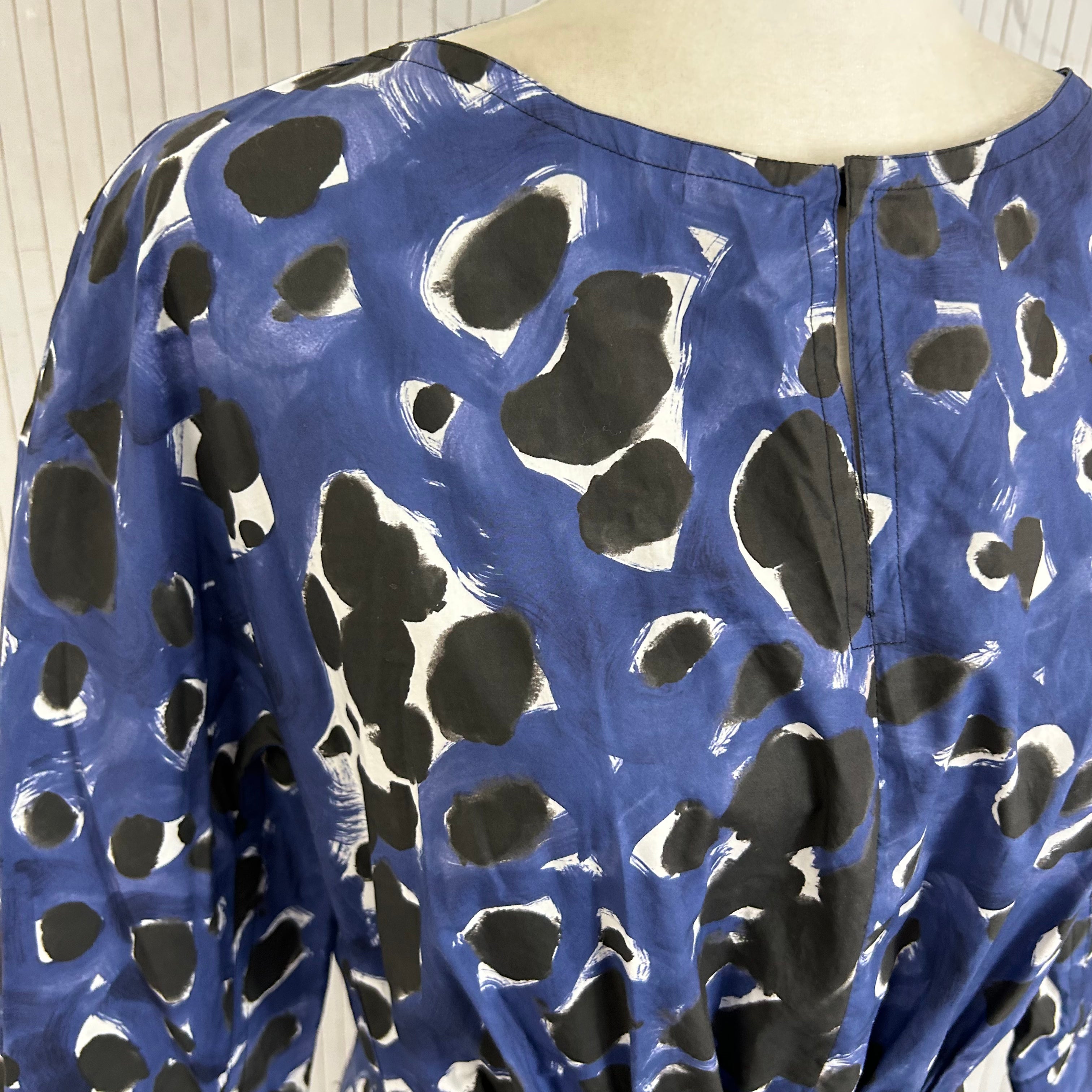 Marni Indigo Charcoal Painted Print Cotton Midi Dress XS