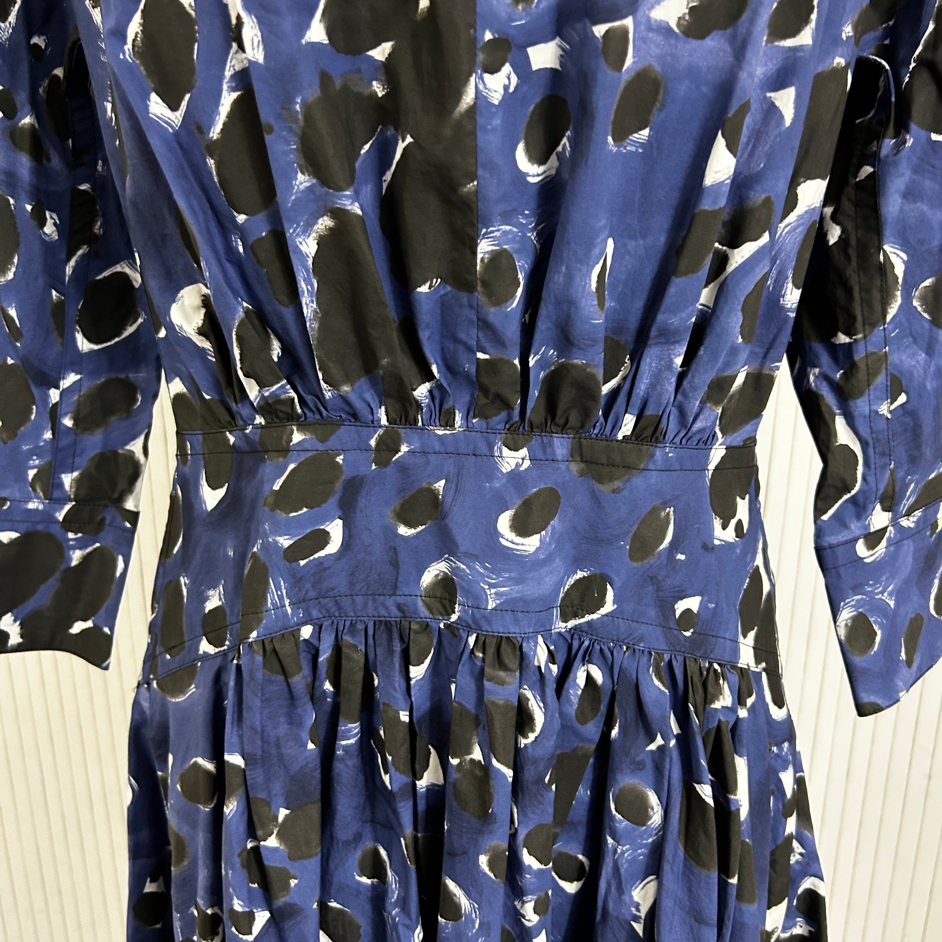 Marni Indigo Charcoal Painted Print Cotton Midi Dress XS