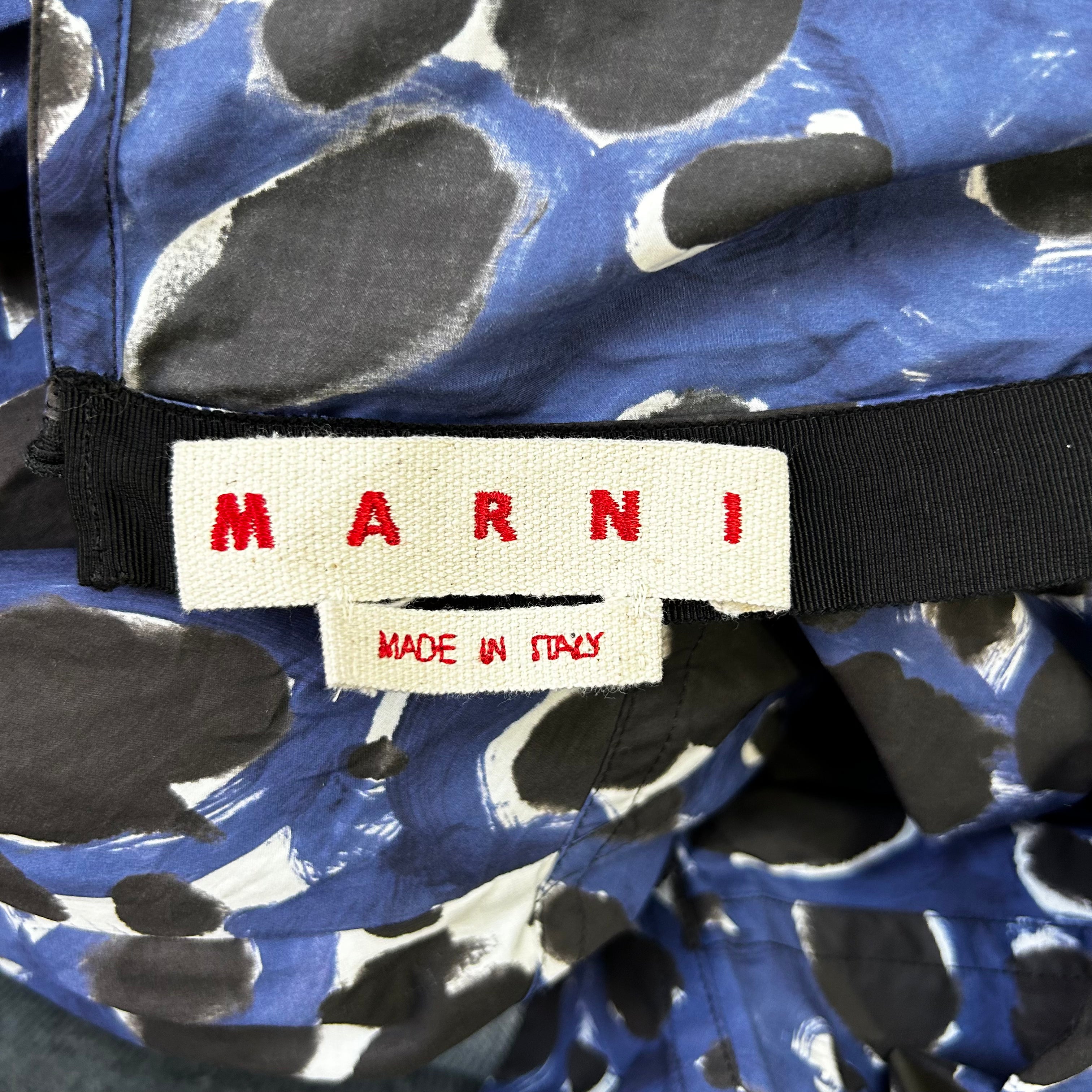 Marni Indigo Charcoal Painted Print Cotton Midi Dress XS