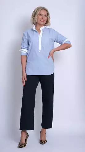 Matilde Blue Shirt White Trim