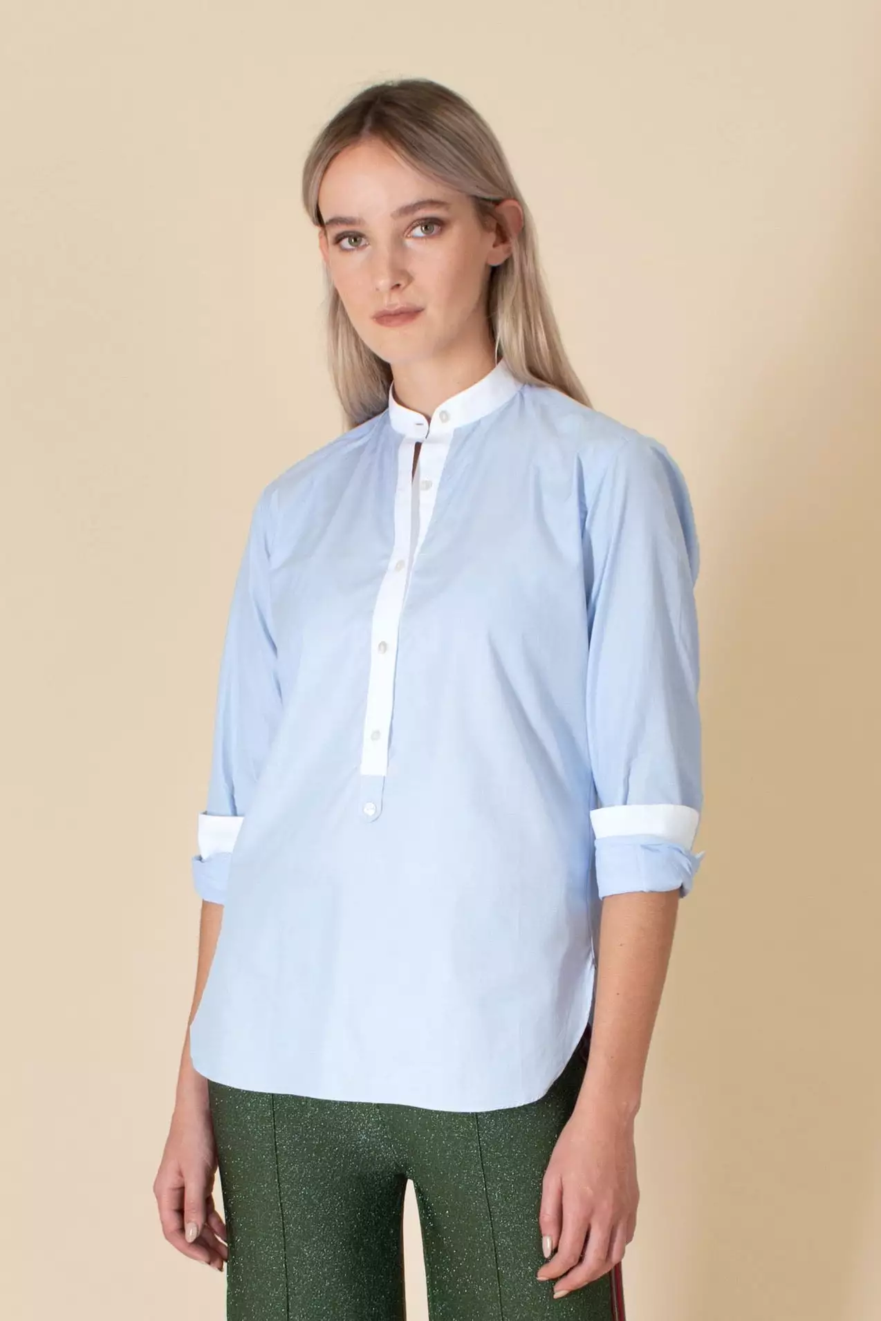 Matilde Blue Shirt White Trim