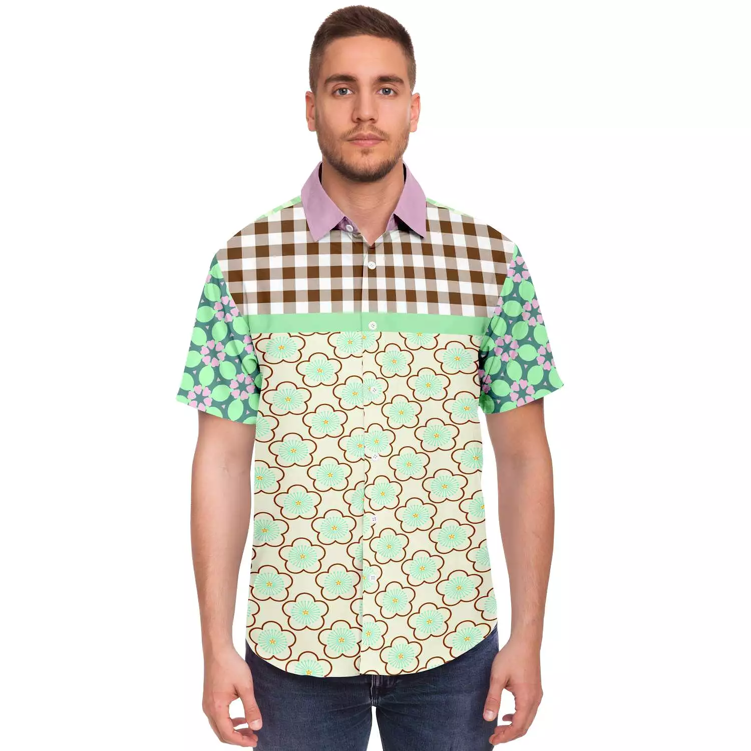 Melon print button-up shirt