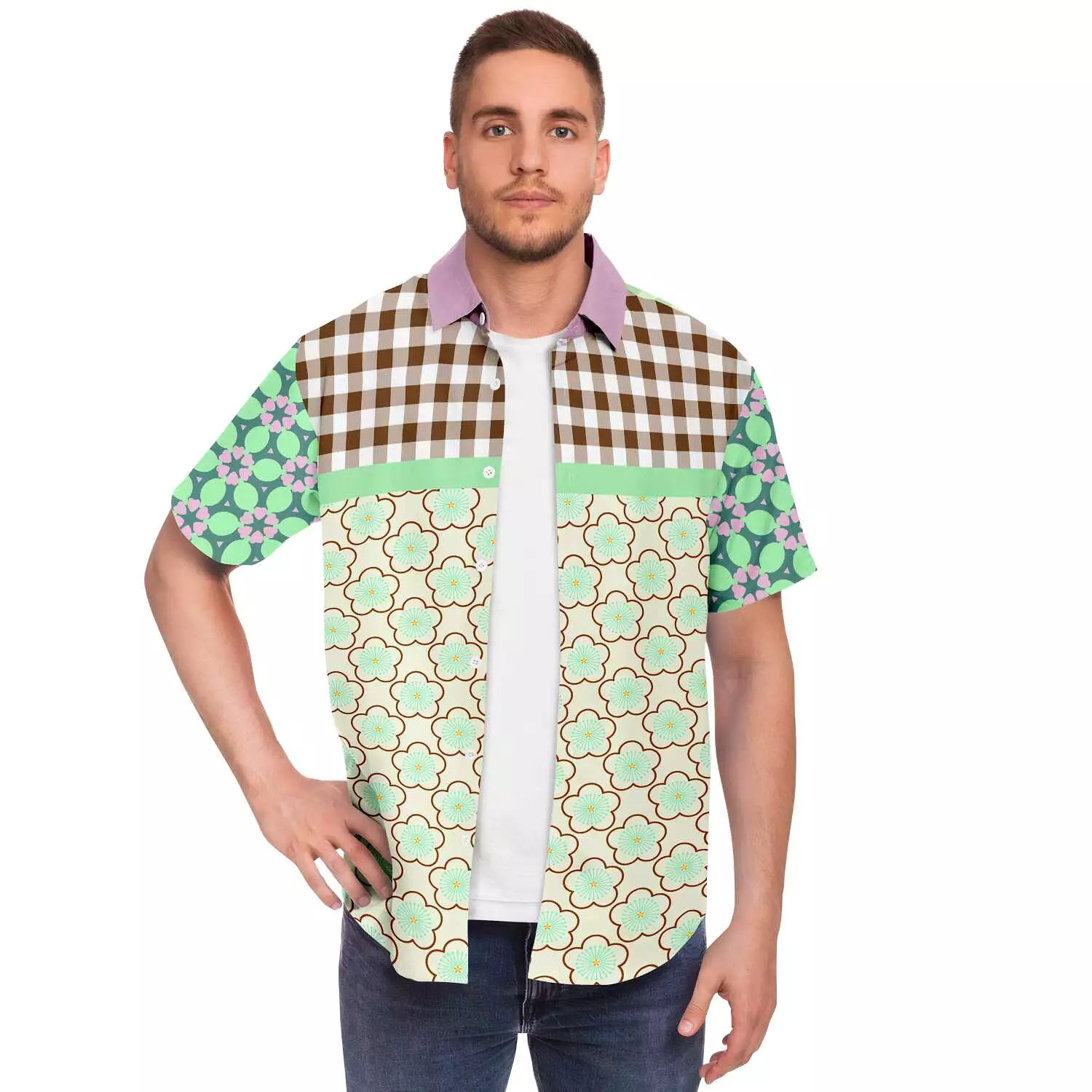 Melon print button-up shirt