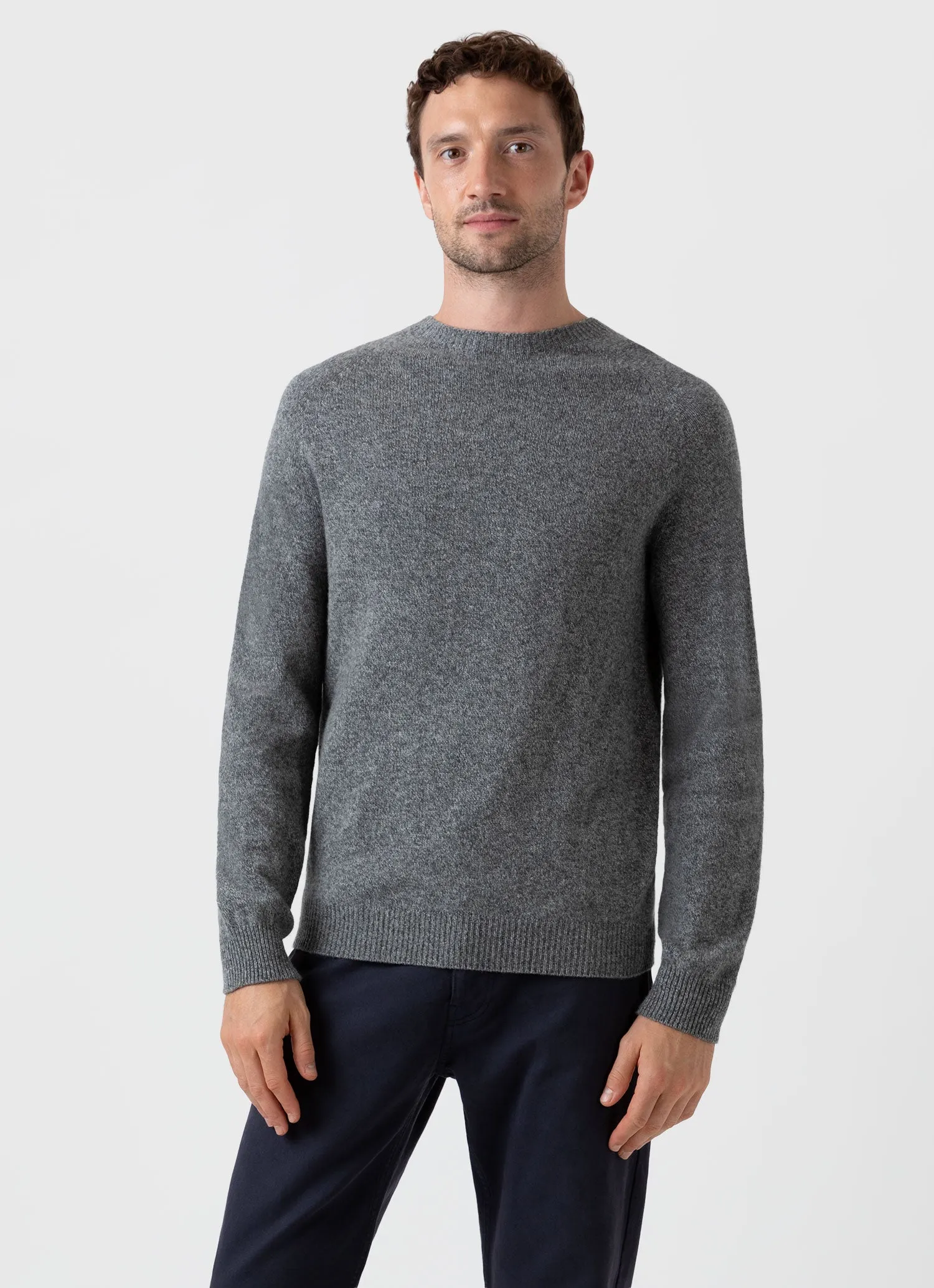 Men's Gray Lambswool Crew Neck Sweater