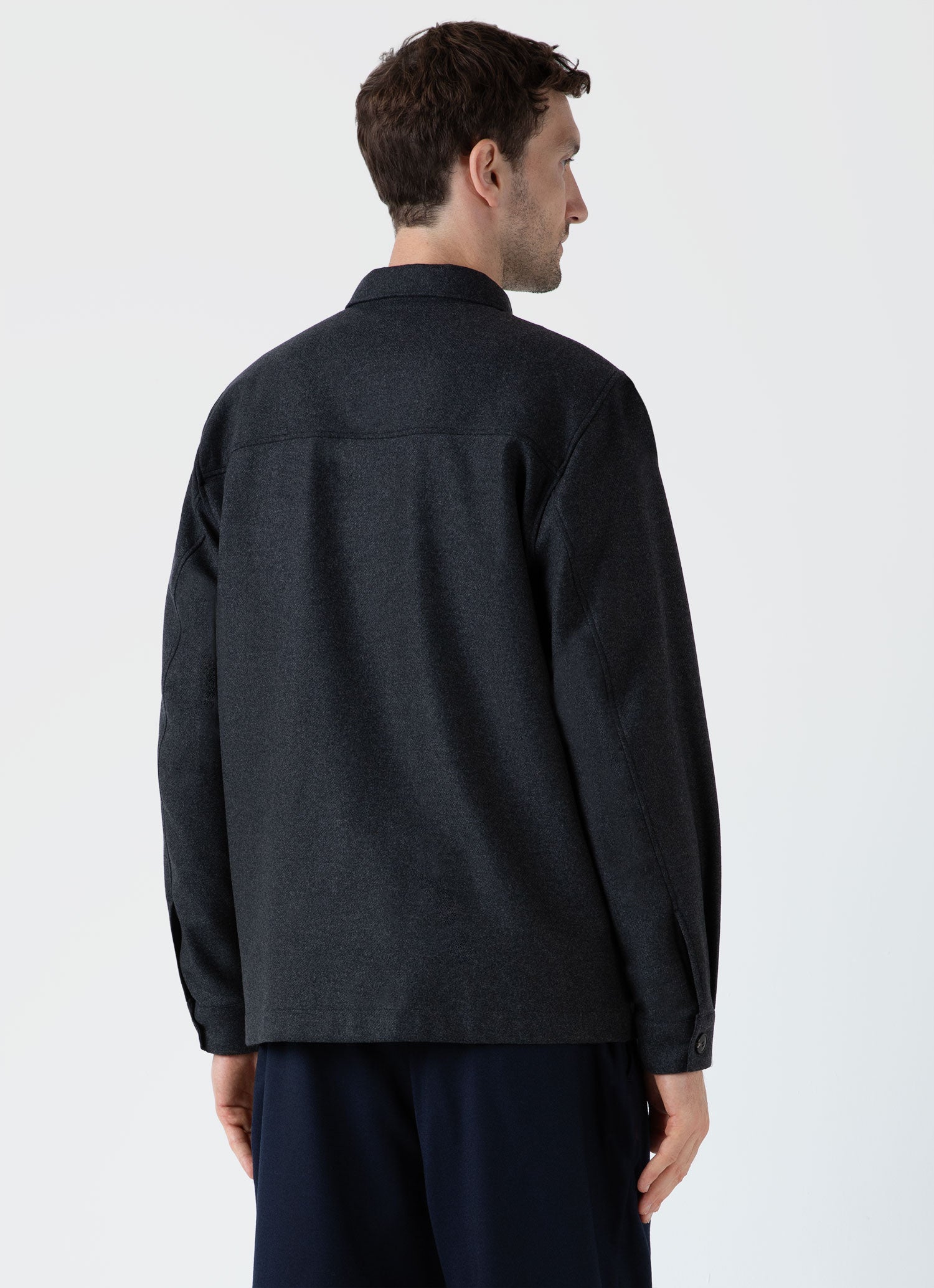 Wool Twill Overshirt for Men - Charcoal Melange