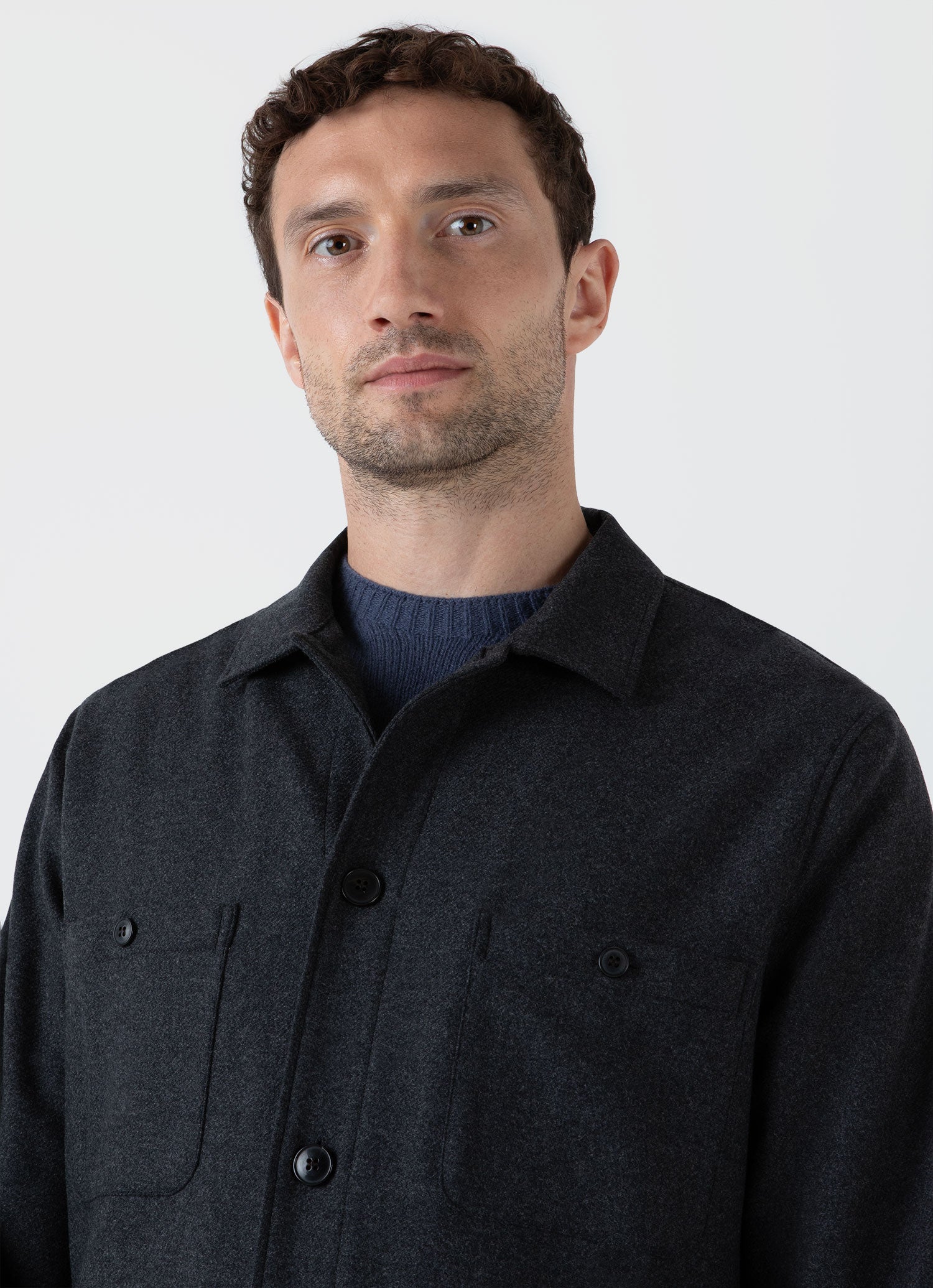 Wool Twill Overshirt for Men - Charcoal Melange