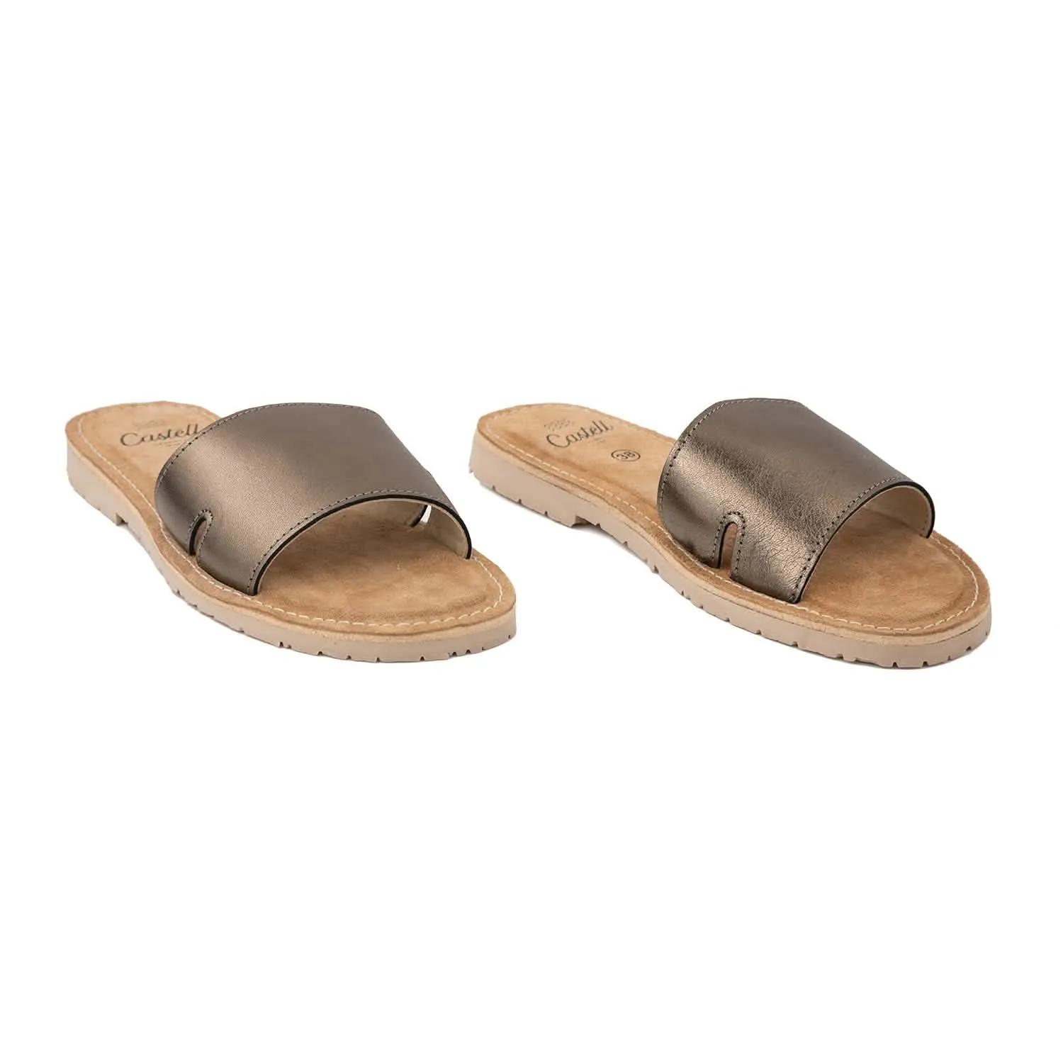 Women's Metallic Leather Menorcan Sandals - Open Toe, Shark ST 2360 A.