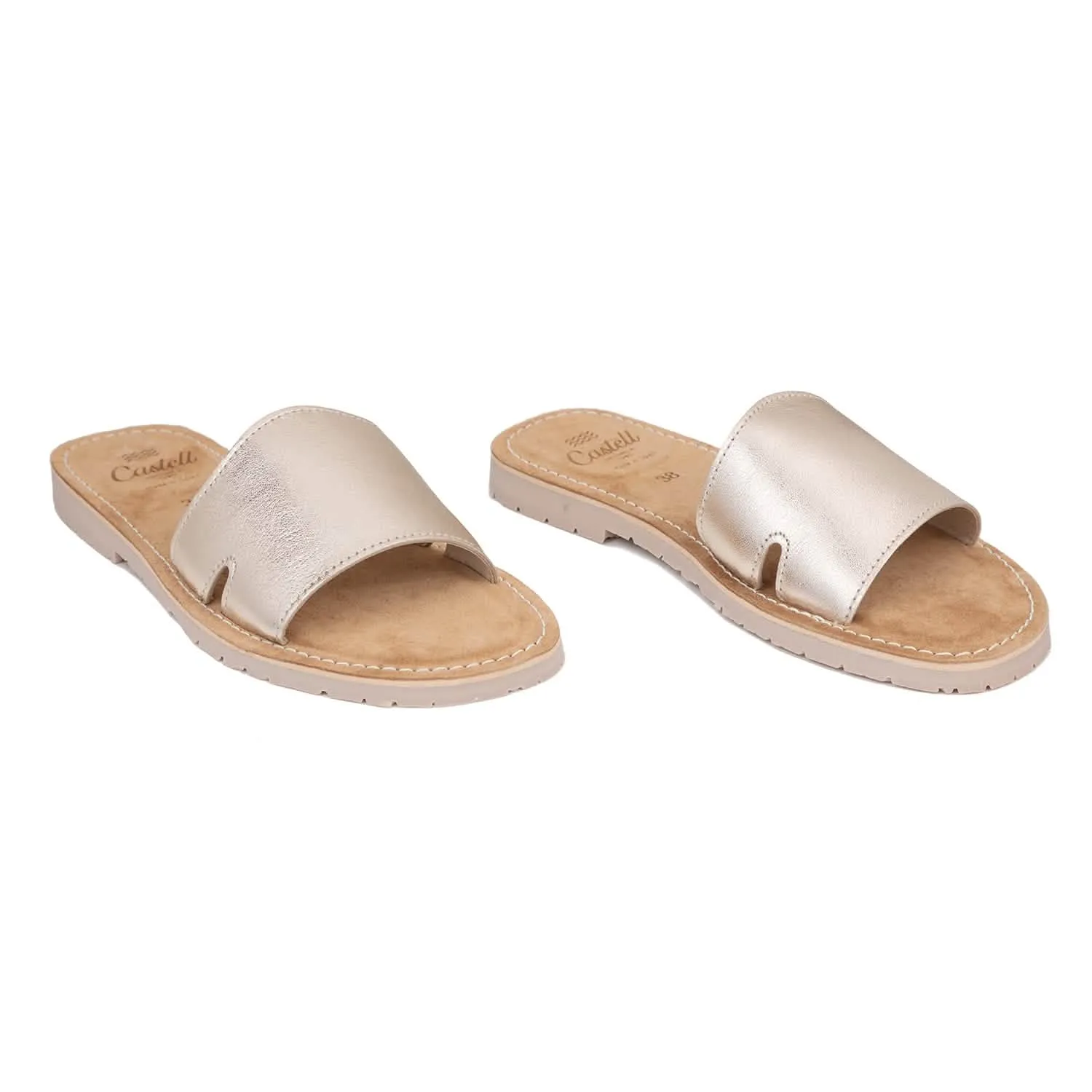 Women's Metallic Leather Menorcan Sandals - Open Toe, Shark ST 2360 A.