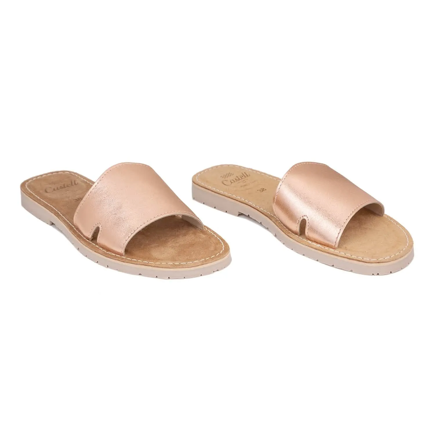 Women's Metallic Leather Menorcan Sandals - Open Toe, Shark ST 2360 A.