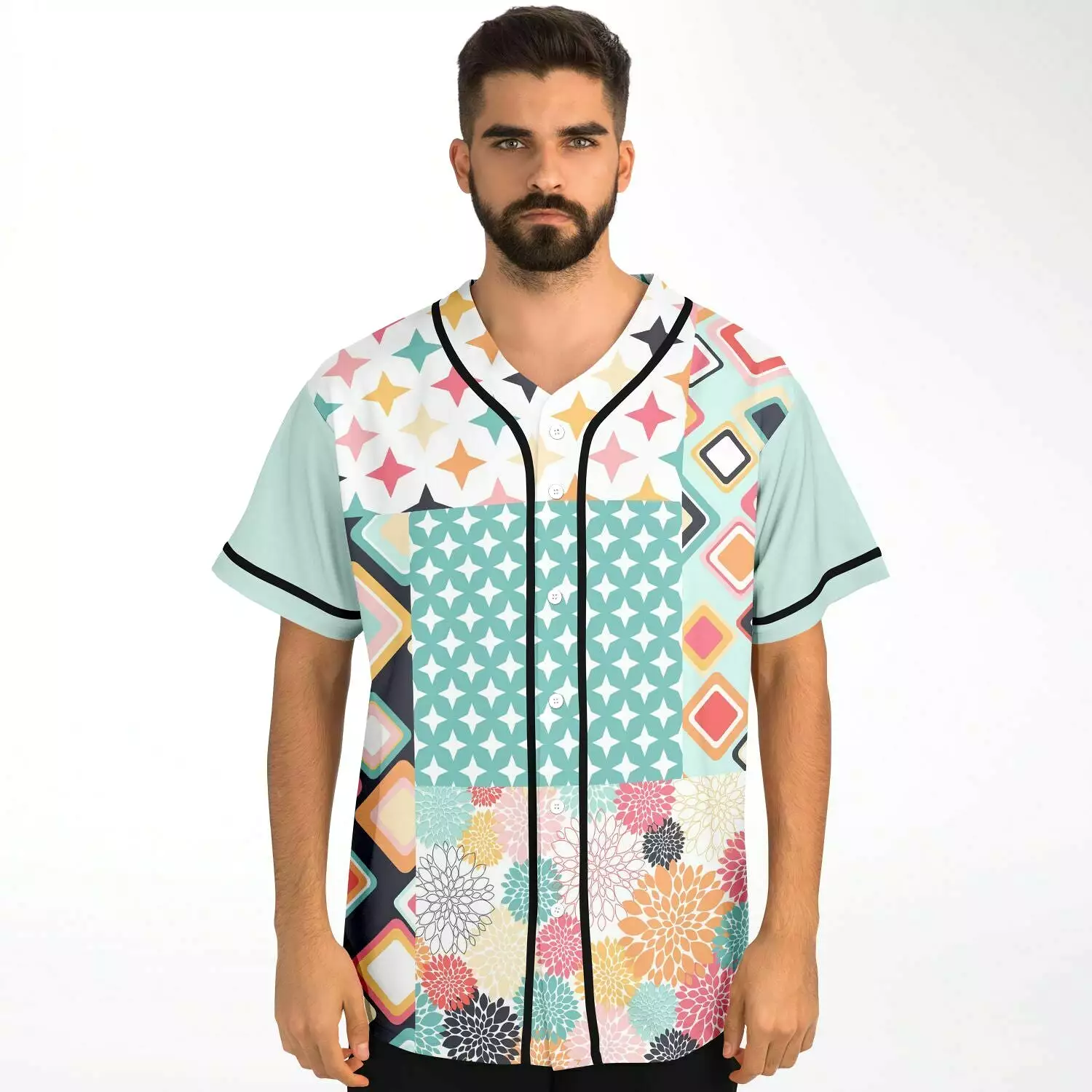 Miami Geography Patchwork Jersey - Button Front Design