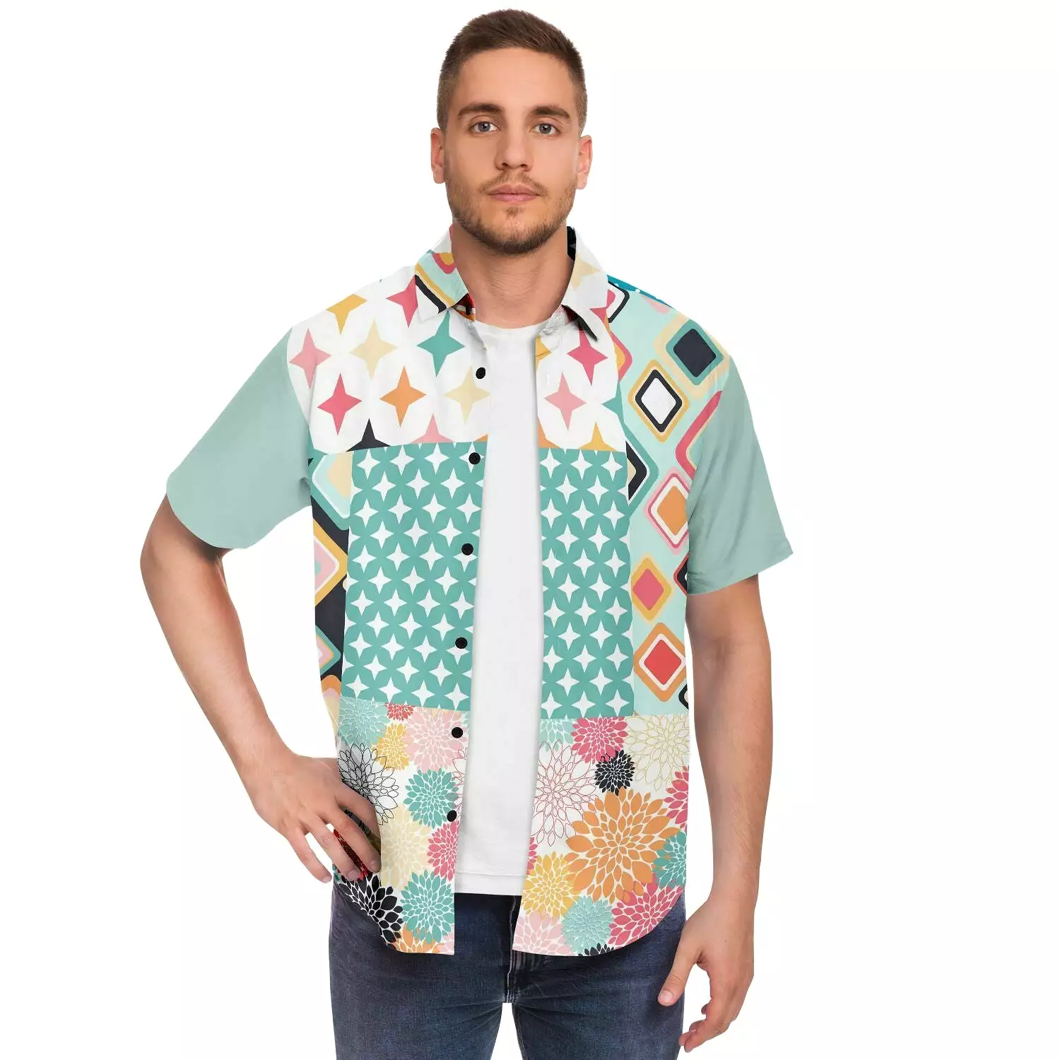 Miami Polka Dot Patchwork Button Down Shirt